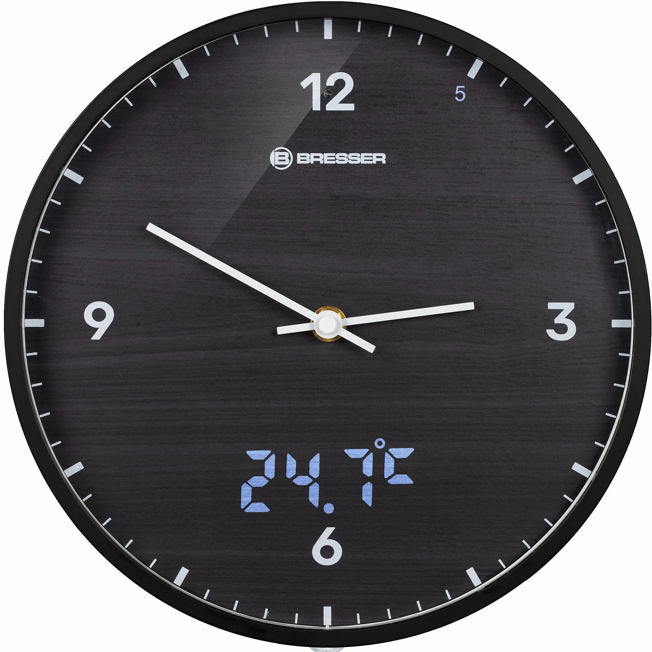 Bresser Zegar radiowy MyTime LEDsec z tarczą 24 cm, wyświetlaczem sekundnika LED, temperatura wewnętrzna i bezgłośny mechanizm zegarowy, czarny