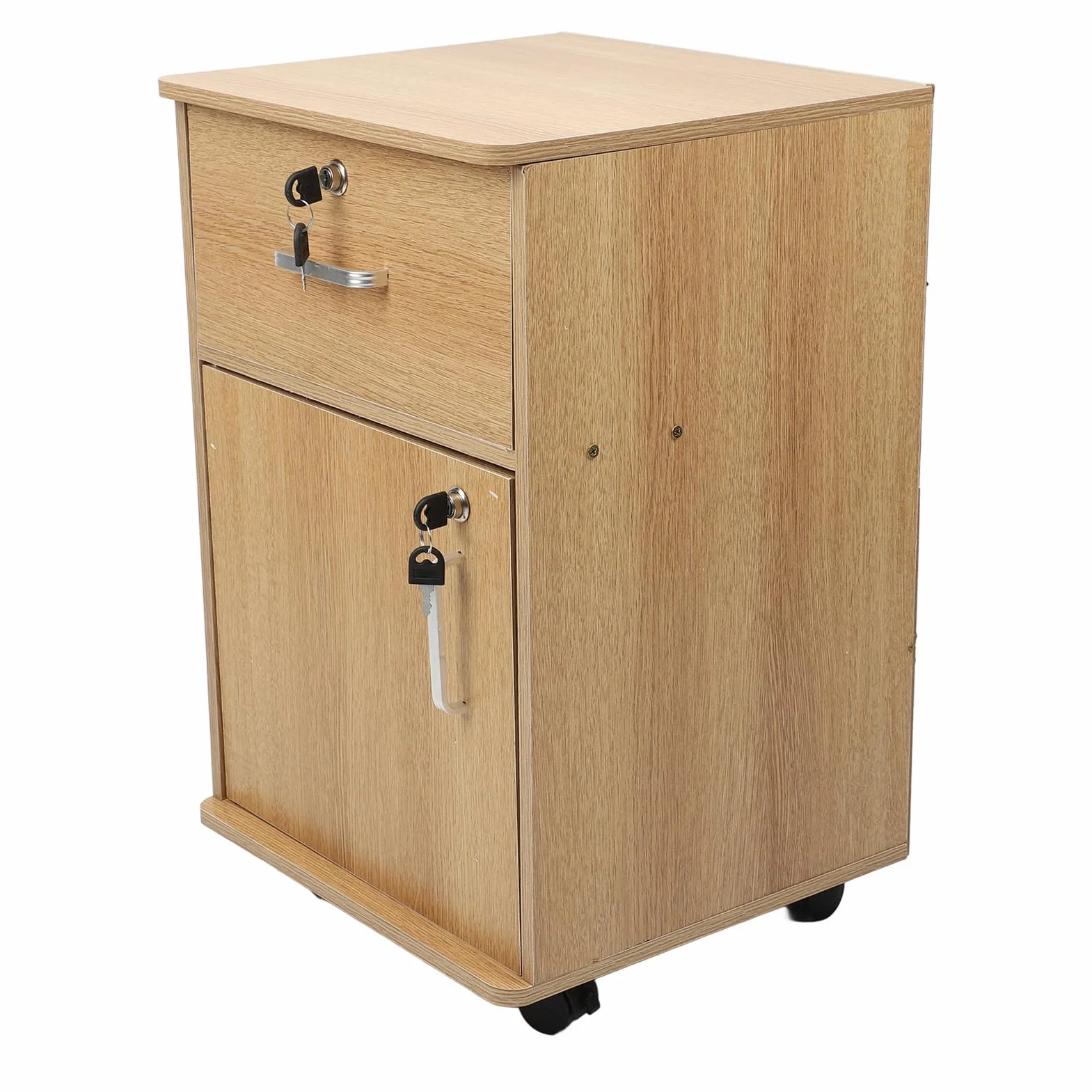 Rolowalna Szafka z blokadą, Szafka na Archiwum Stołowa z Motocyklami Zamknięte Pojemnik na rolkę, do Przechowywania Pod Biurkiem 37 * 34 * 59 Cm (Kolor dębu)