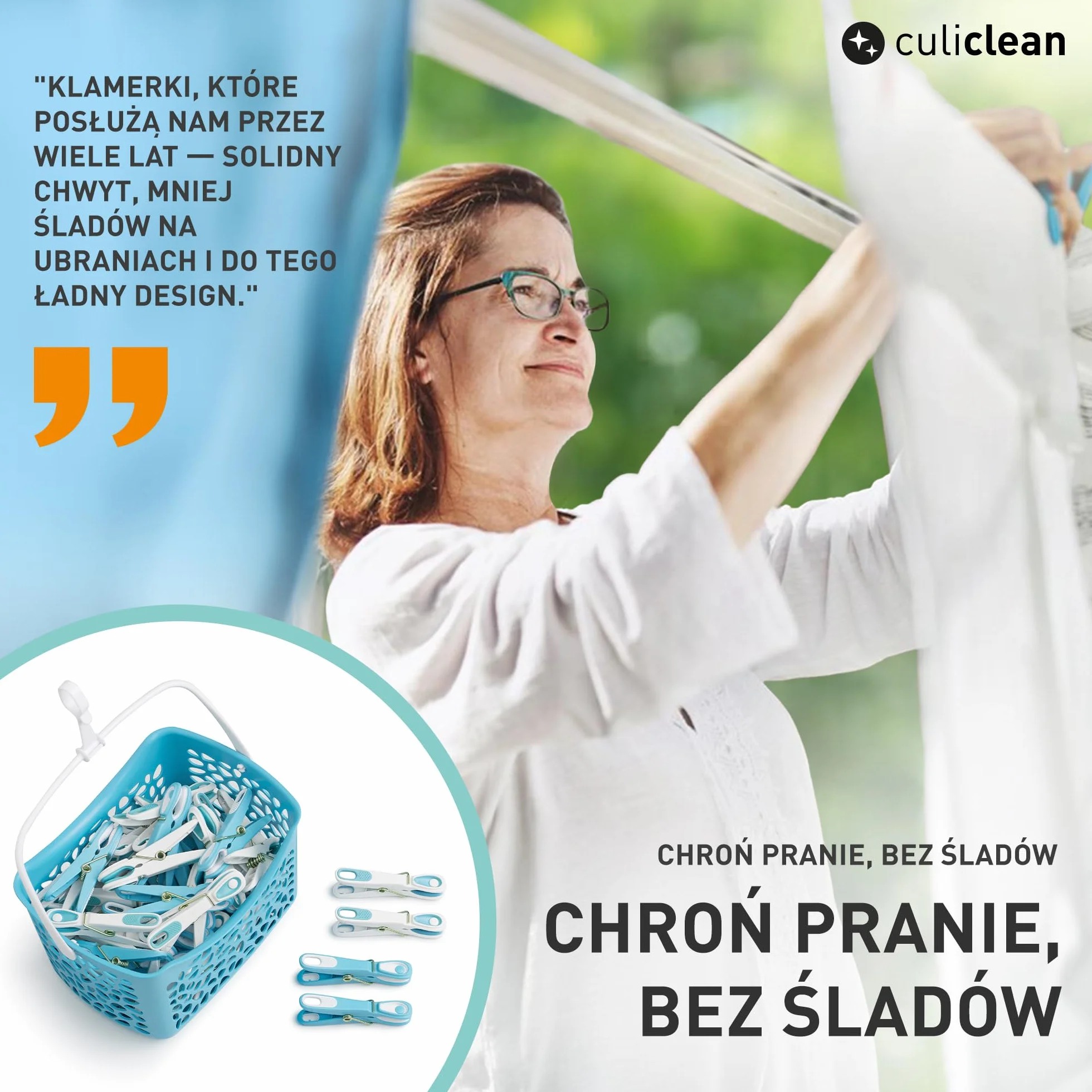 culiclean Klipsy do ubrań Ecoline z koszykiem (48 sztuk z koszykiem zielono-biały/biało-zielony koszyk zielony uchwyt biały) Klamerki
