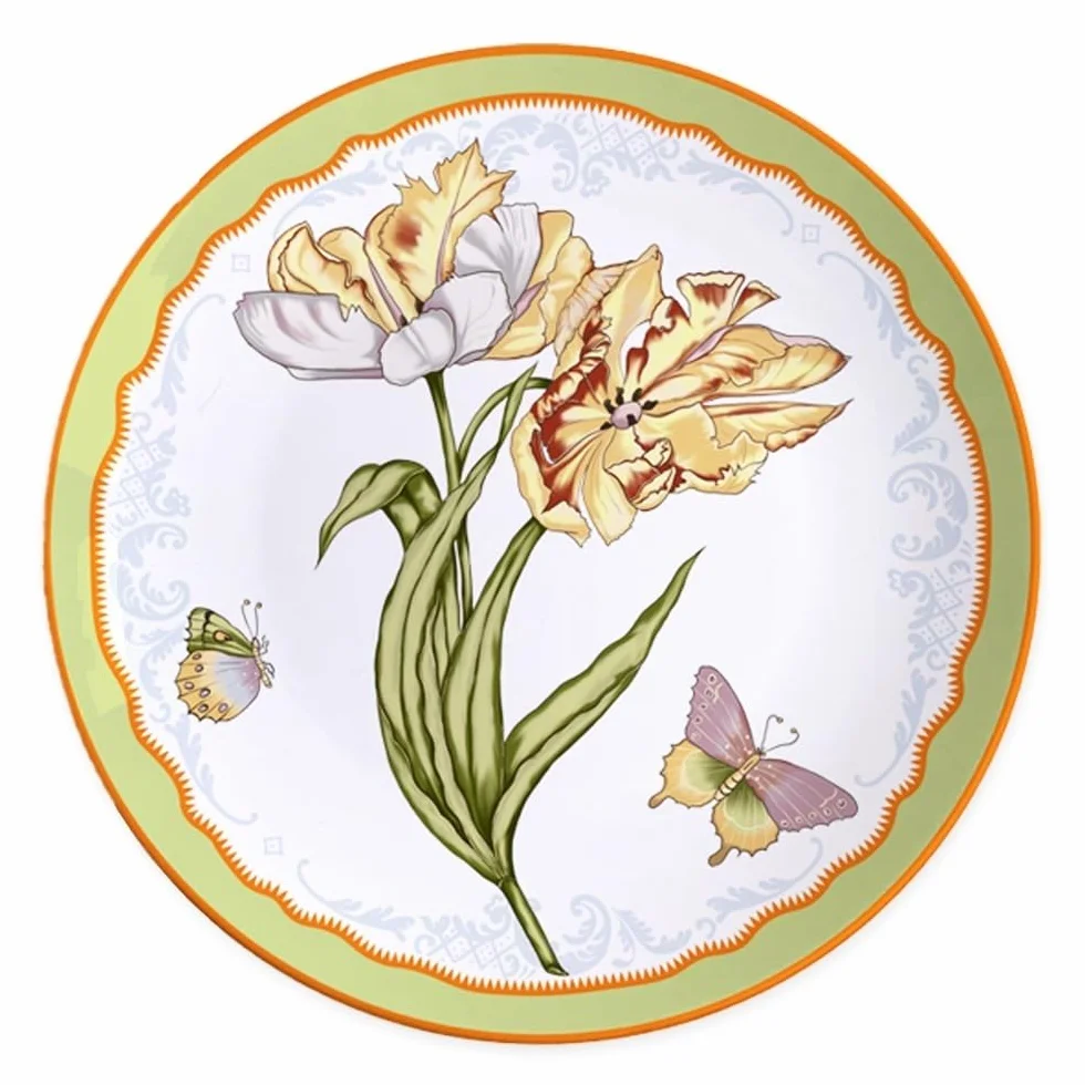 Talerze do makaronu, gliniane talerze deserowe zastawa stołowa porcelana kostna zastawa stołowa orchidea dzwonek kwiat trawa marszczona krawędź danie główne wesele uroczystość blat dekoracyjny talerz