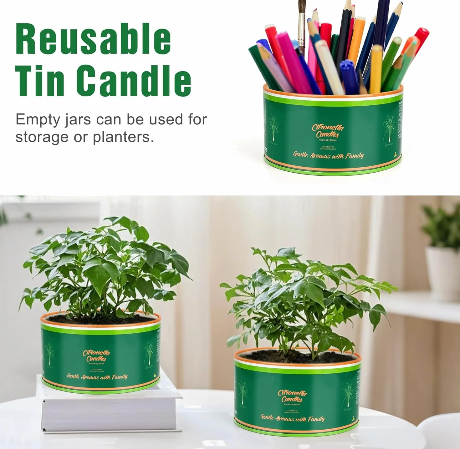Citronella świeca outdoorowa, ZESTAW 2 SZTUK, każda 400 ml świeca ogrodowa, 3 knoty, czas palenia 75 godzin/sztuka (łącznie 150 godzin), naturalne świece z wosku sojowego na kemping, taras, do ogrodu