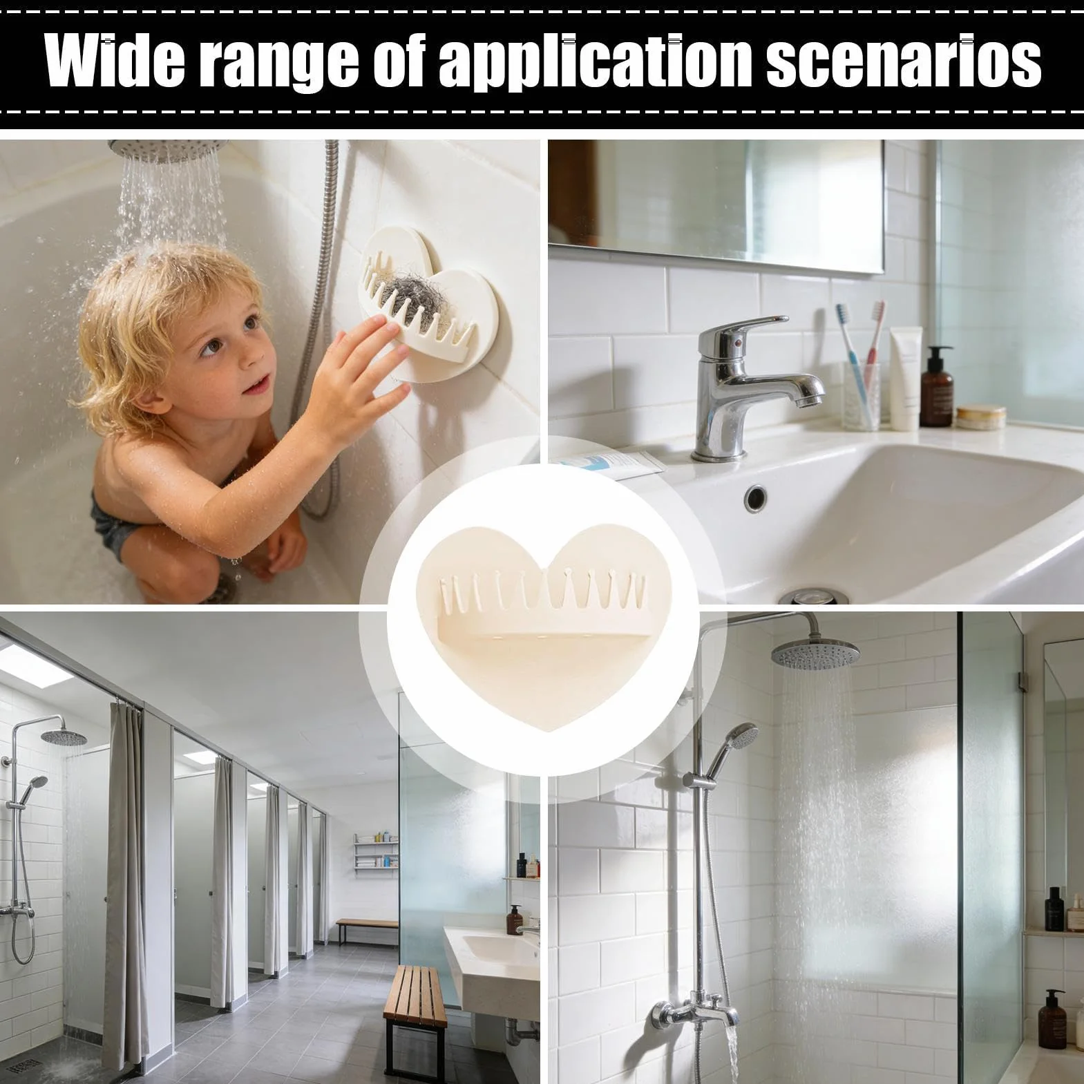 Suction Cup Hair Catcher - Wall Shower Trap | 3.9x4.72in Reusable Silicone Hair Grabber with Heart Design for Bathroom, Shower, Sink, Girls Wife Girlfriend Indoor Home