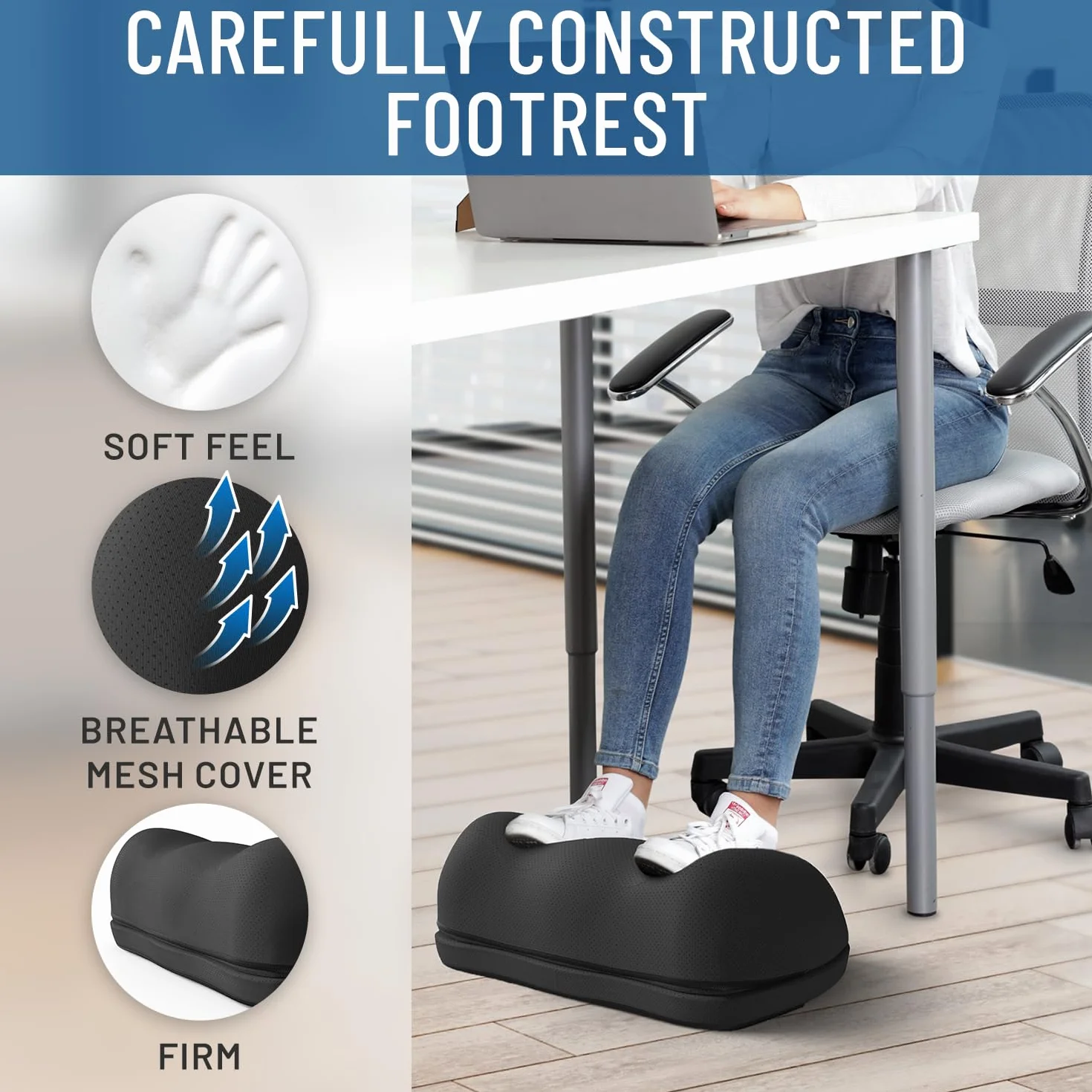 Everlasting Comfort Podnóżek z pianki memory pod biurko w pracy z węzłami punktowymi – ergonomiczny podnóżek do domu i biura, akcesoria do podparcia stóp, akcesoria gamingowe, antypoślizgowy, zmywalny