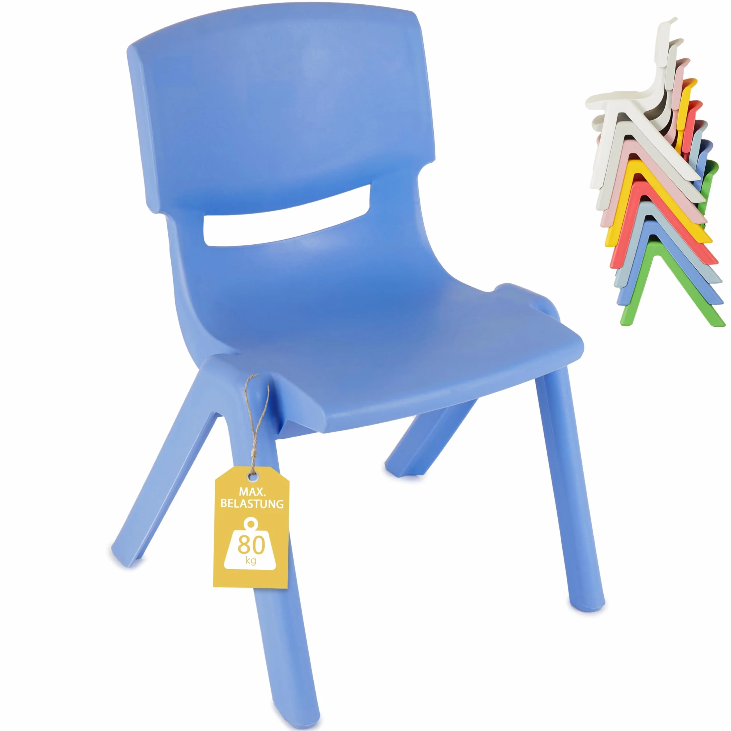 Bieco 04000003 krzesło dziecięce z tworzywa sztucznego można układać w stos, ok. 53 x 33 x 28 cm, niebieskie
