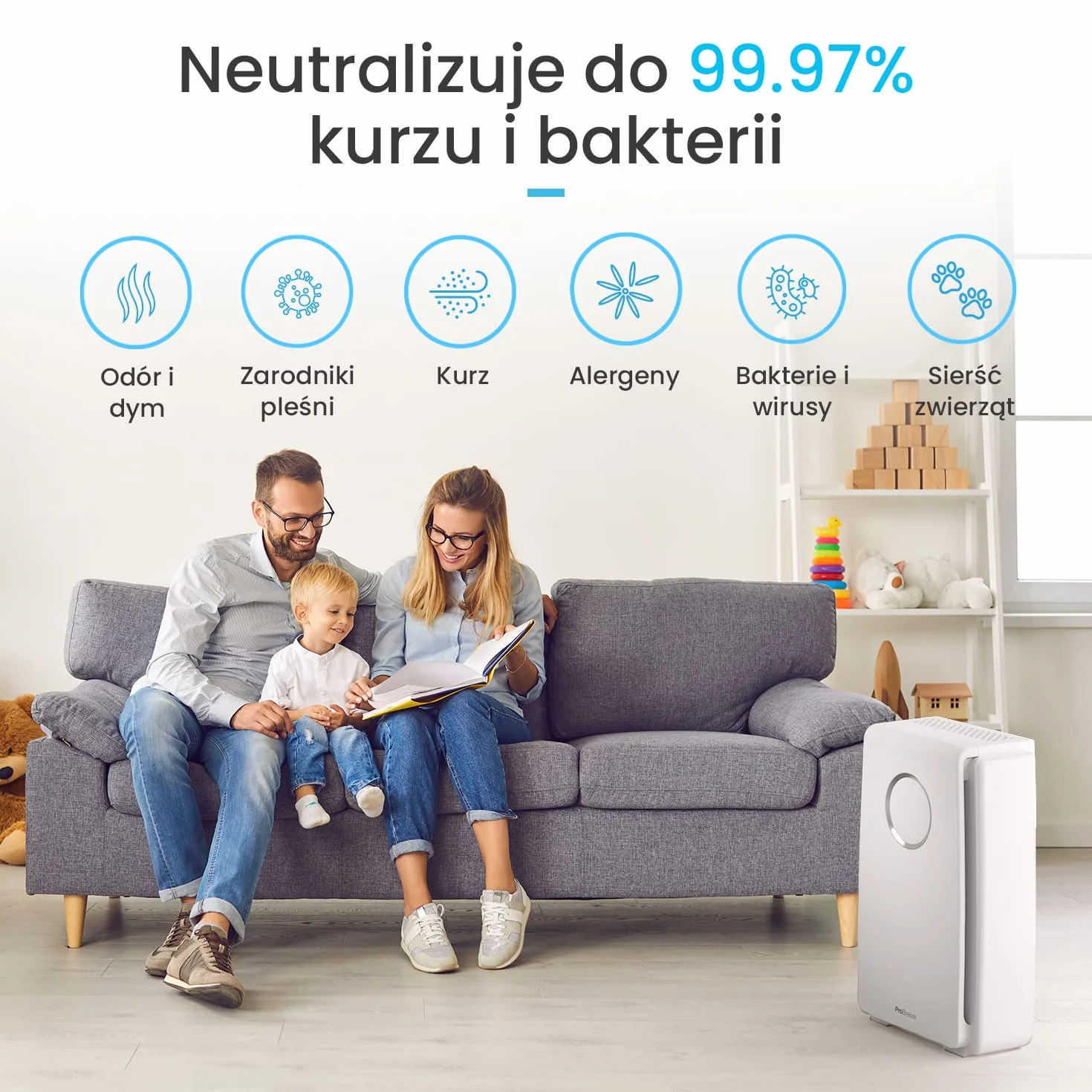 ProBreeze Oczyszczacz Powietrza z Jonizatorem do Domu, Filtr HEPA Węglowy, 4 Stopnie Filtracji, Generator Jonów Ujemnych, Duży Katalizator, dla Dzieci Zwierząt Palaczy Alergików Astmatyków