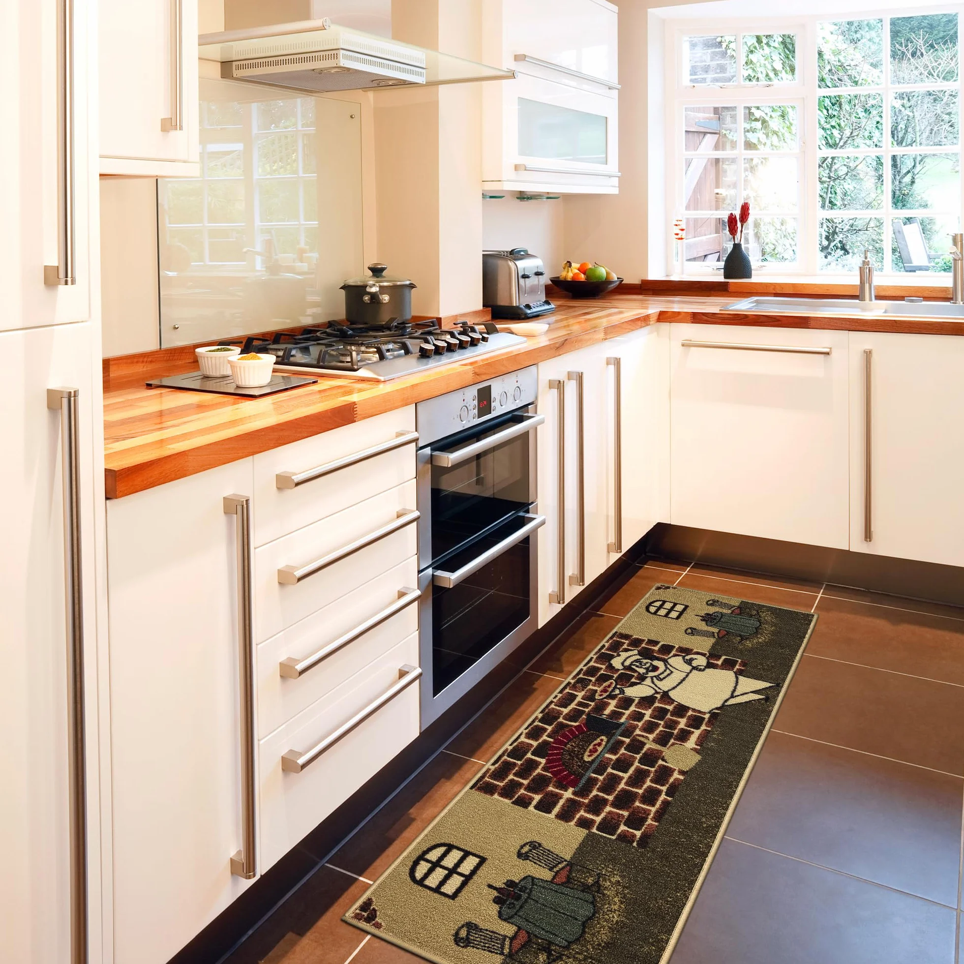 Ottomanson Siesta Collection Kitchen Chef Design dywan z gumowym spodem, 50 x 150 cm, beżowy szef kuchni
