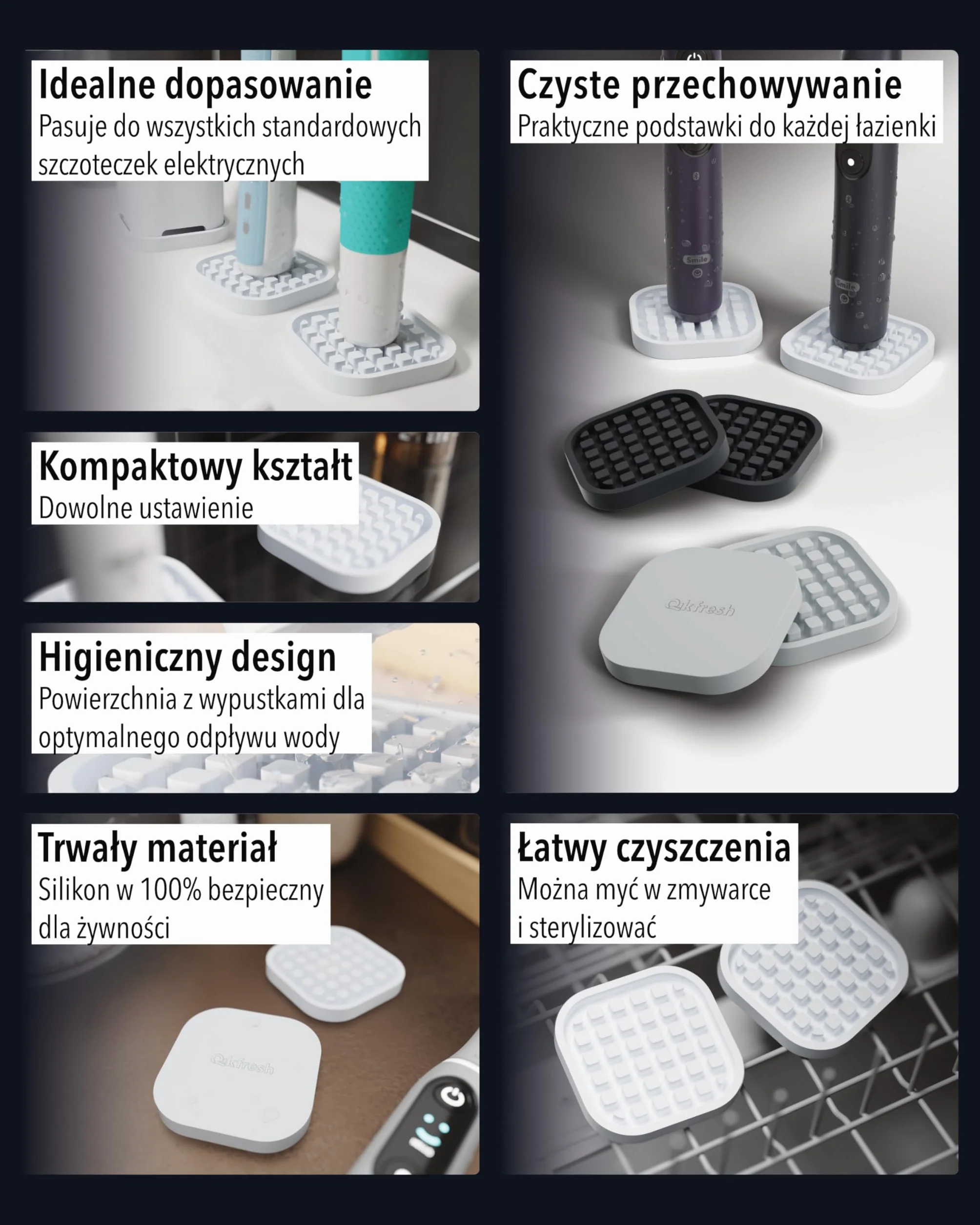 Zestaw 2 podstawek na szczoteczki elektryczne silikon spożywczy Biały