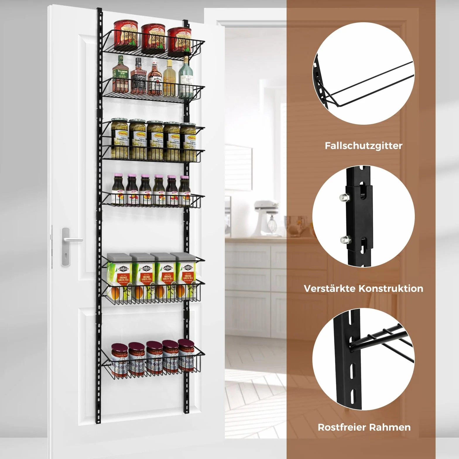 COSTWAY Wiszący organizer na drzwi/ścianę, regał wiszący z 6 regulowanymi półkami, wiszący schowek na przybory gospodarstwa domowego, regał prysznicowy, kosz wiszący, stalowy regał na drzwi do kuchni