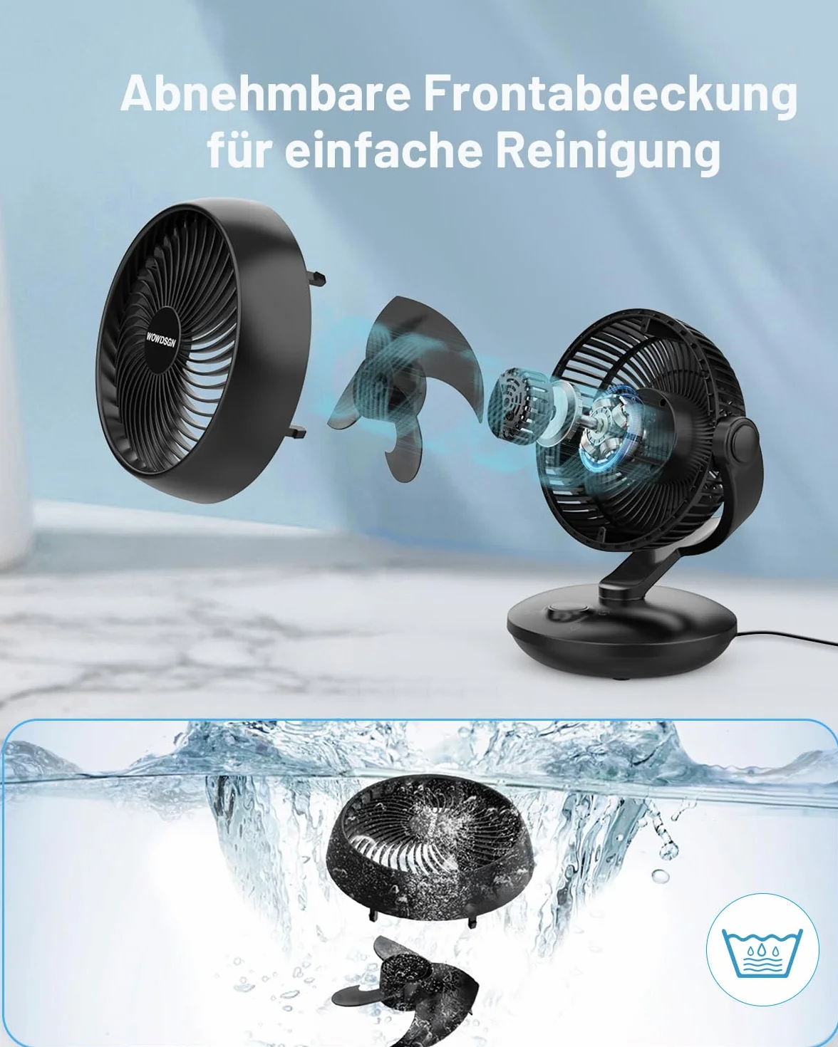 WOWDSGN Wentylator biurkowy, cichy, 24 dB, z wyświetlaczem, wydajny turbo cyrkulator 3D, 9-godzinny timer, oscylacja 100° i 80°, 6 stopni prędkości, do sypialni, salonu, biura, kuchni