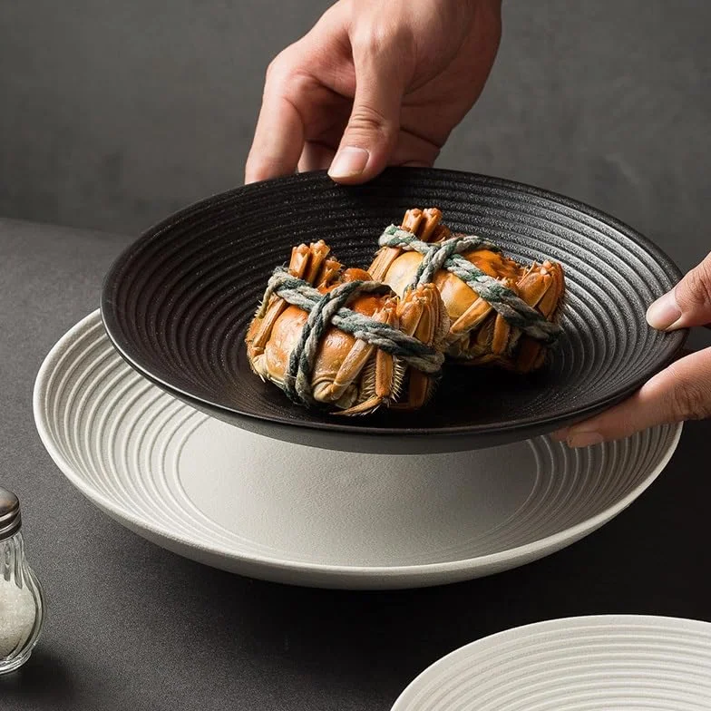 Talerz obiadowy talerze okrągły księżyc głęboki talerz ceramiczna przystawka makaron domowa sałatka duża miska do zupy restauracja zastawa stołowa zachodnie jedzenie kuchnia talerz obiadowy można