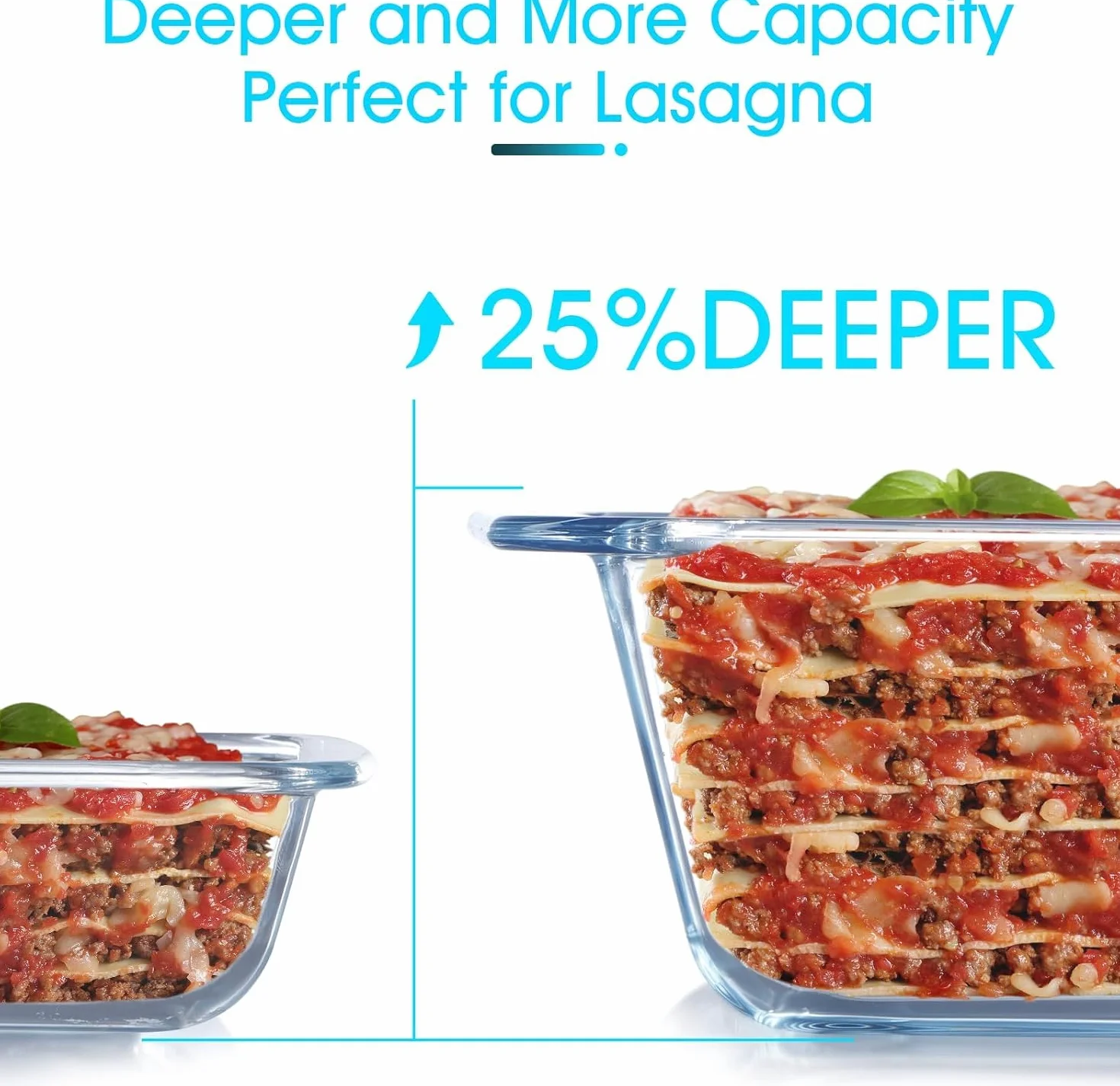 NUTRIUPS Zestaw 3 głębokich szklanych naczyń do pieczenia z plastikowymi pokrywkami, głęboka lasagne, do piekarnika, prostokątne szklane naczynia do pieczenia 1,4 + 2,3 + 3,5 l
