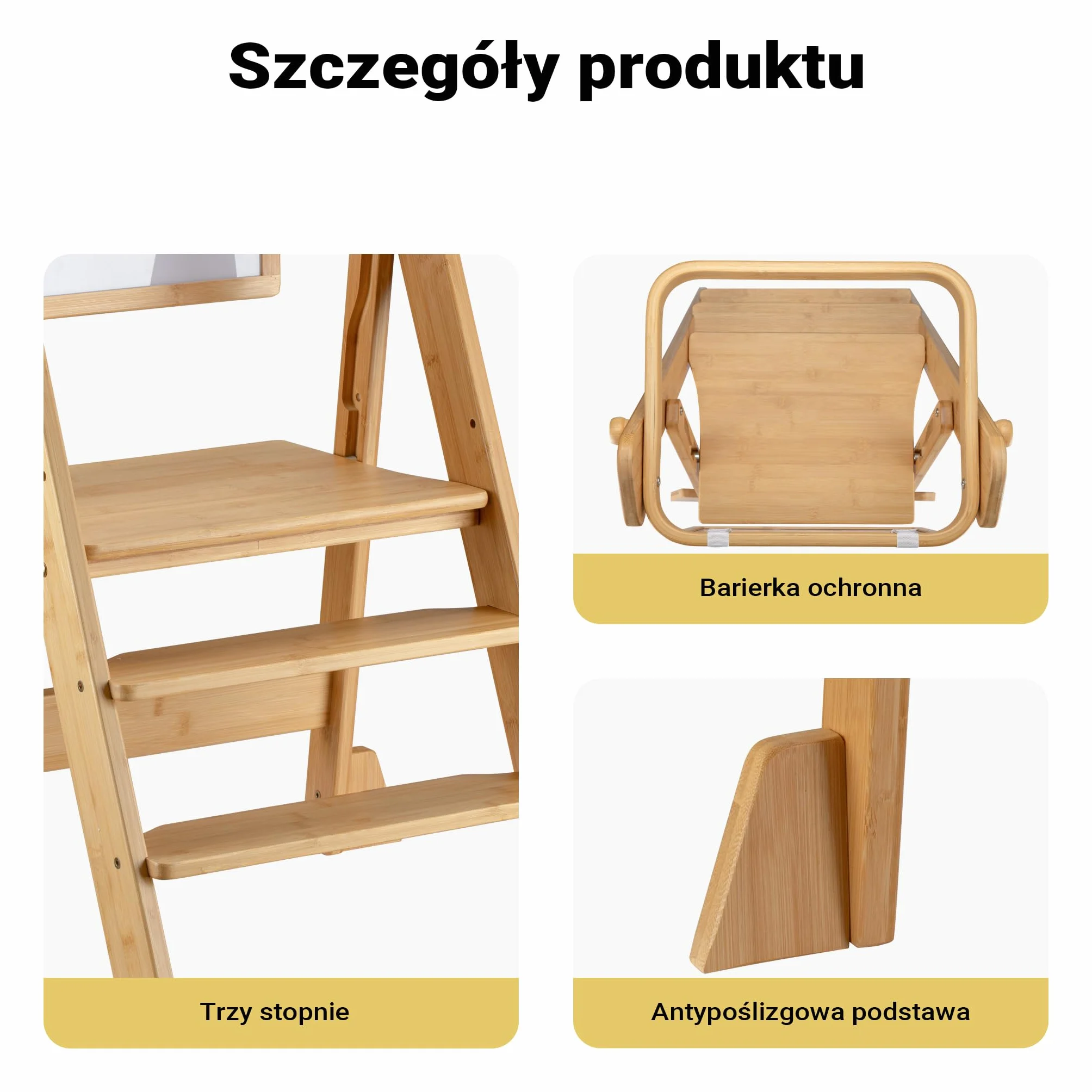 Wiltec Kichten helper składany 43 x 48 x 91 cm cm z bambusa, pomocnik kuchenny dla dzieci z regulacją wysokości, wieża edukacyjna z barierką ochronną