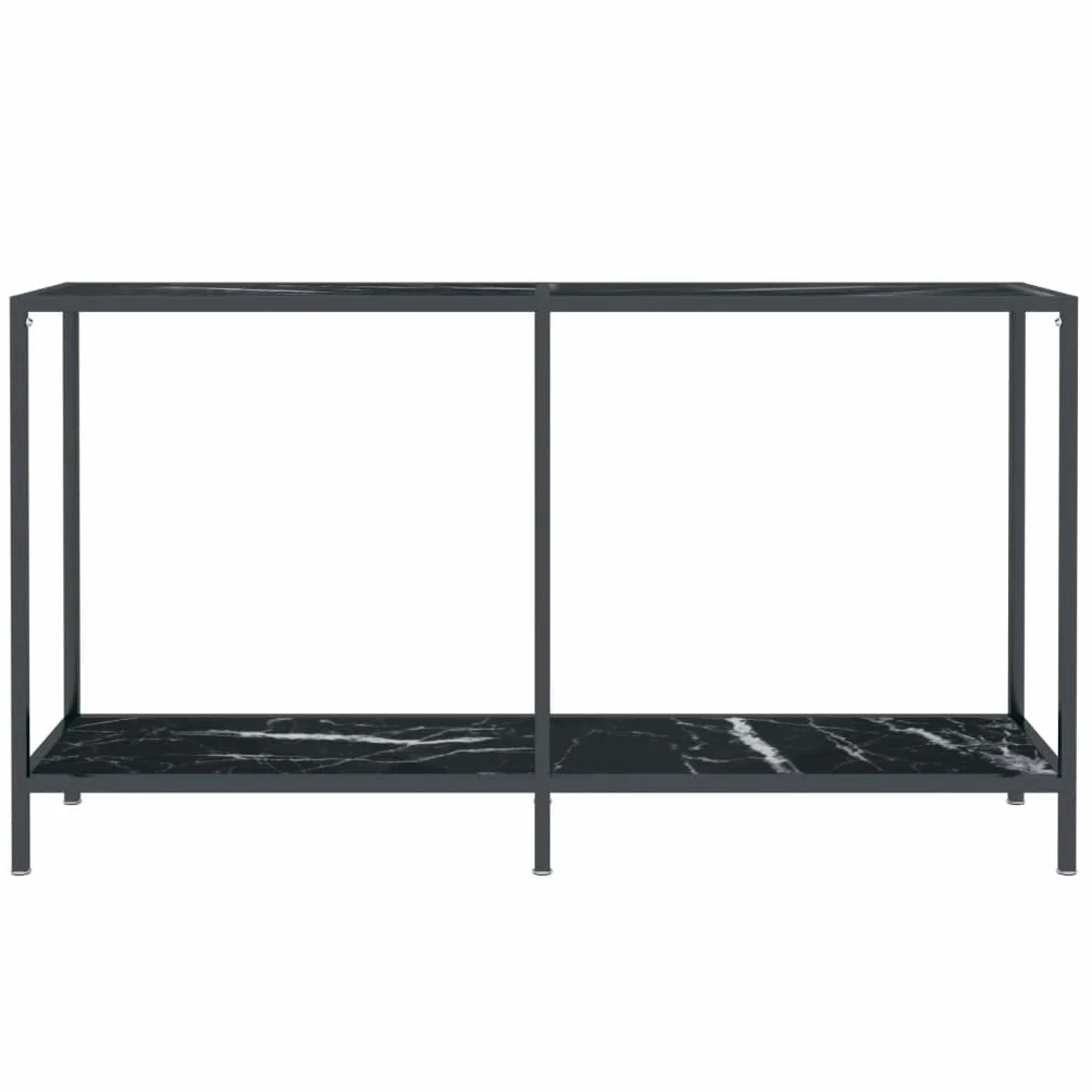 Stolik konsolowy, czarny, 140 x 35 x 75,5 cm, szkło hartowane, stal malowana proszkowo, stół do przedpokoju z półką, nowoczesne wzornictwo do salonu, wytrzymała konstrukcja