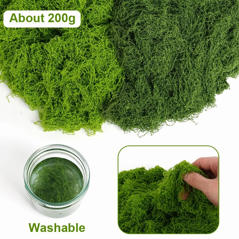 ãOFFCUP sztuczny mech, 100 g jasnozielony + 100 g ciemnozielony mech, naturalny dekoracyjny sztuczny mech, do roślin, ogrodu, trawnika, rękodzieła, dekoracji, architektury krajobrazu, florystyki, DIYÓ