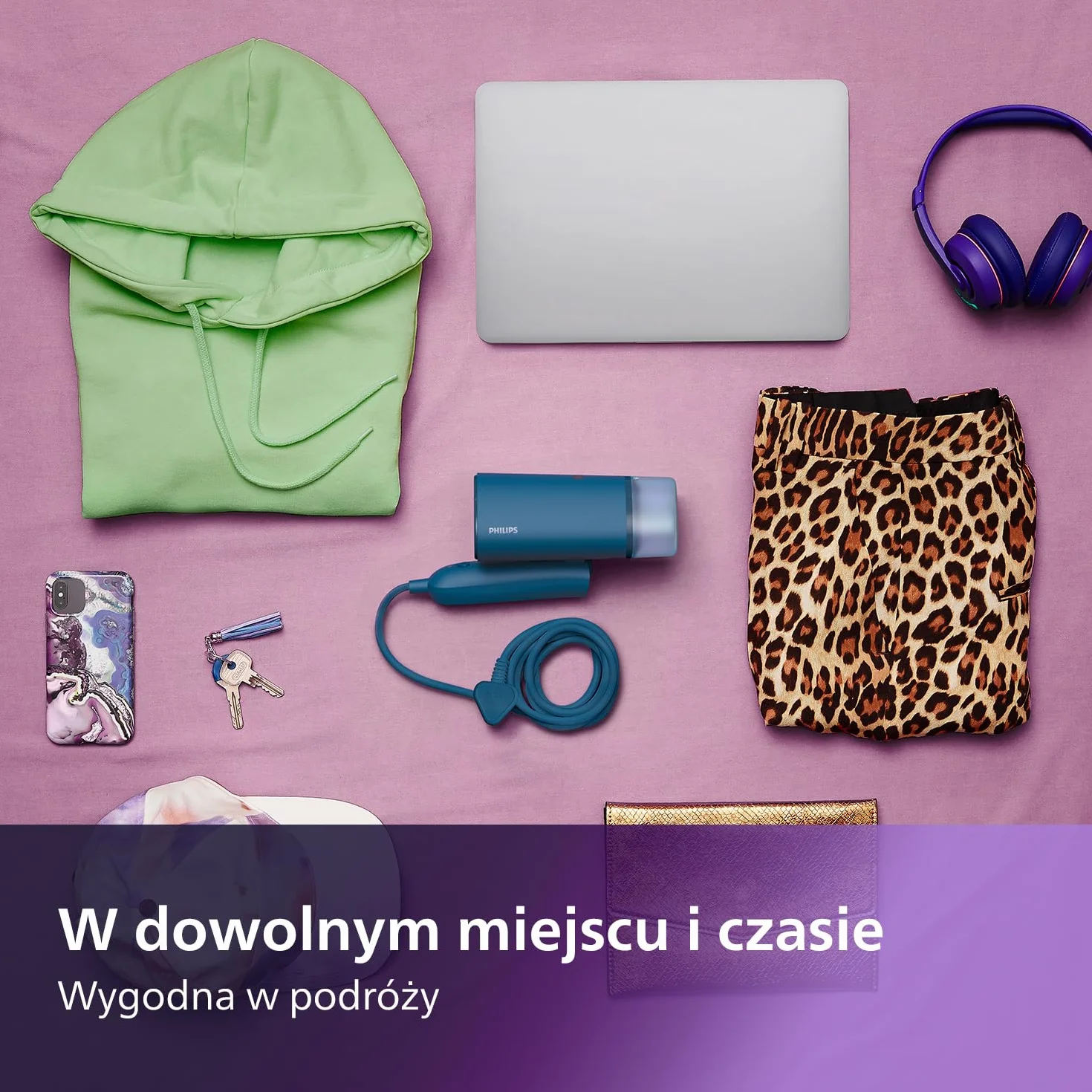 Philips Parownica Ręczna Serii 3000 - Moc 1000 W, 20 g/min Ciągłej Pary, Odłączany Zbiornik na Wodę o pojemności 100 ml, Plastikowa Płytka, Niebieski (STH3000/20)