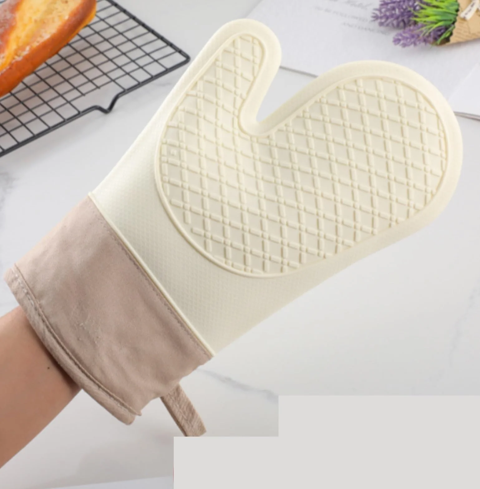 Rękawice Kuchenne Pieczenia 1 Para Silikonowych Rękawic Kuchennych Odporne Na Ciepło, Pikowane Rękawice Do Pieczenia Z Bawełnianą Podszewką Kemping Kompaktowe