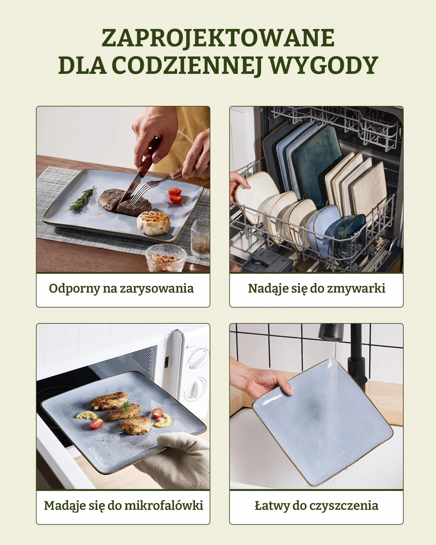 Zestaw kamionkowych naczyń Richmount dla 6 osób, seria Ocean 18-częściowy kwadratowy zestaw naczyń, zestaw talerzy, zastawa obiadowa, niebieski