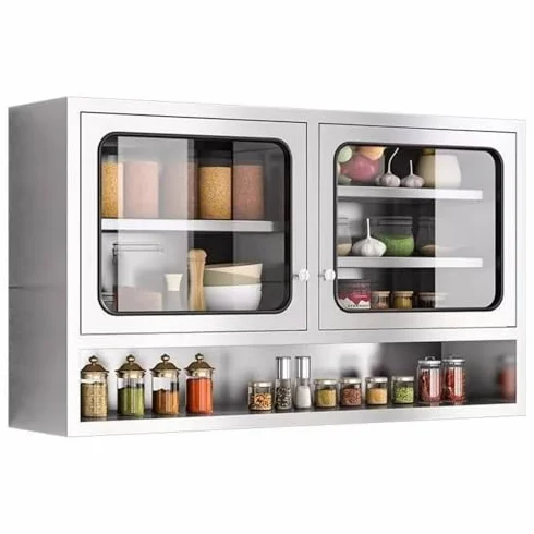 Szafka ścienna ze stali nierdzewnej, regulowana, otwarta półka, regał do przechowywania, montowany na ścianie, szafka do kuchni, łazienki i salonu, 120 x 60 x 35 cm – i stylowa