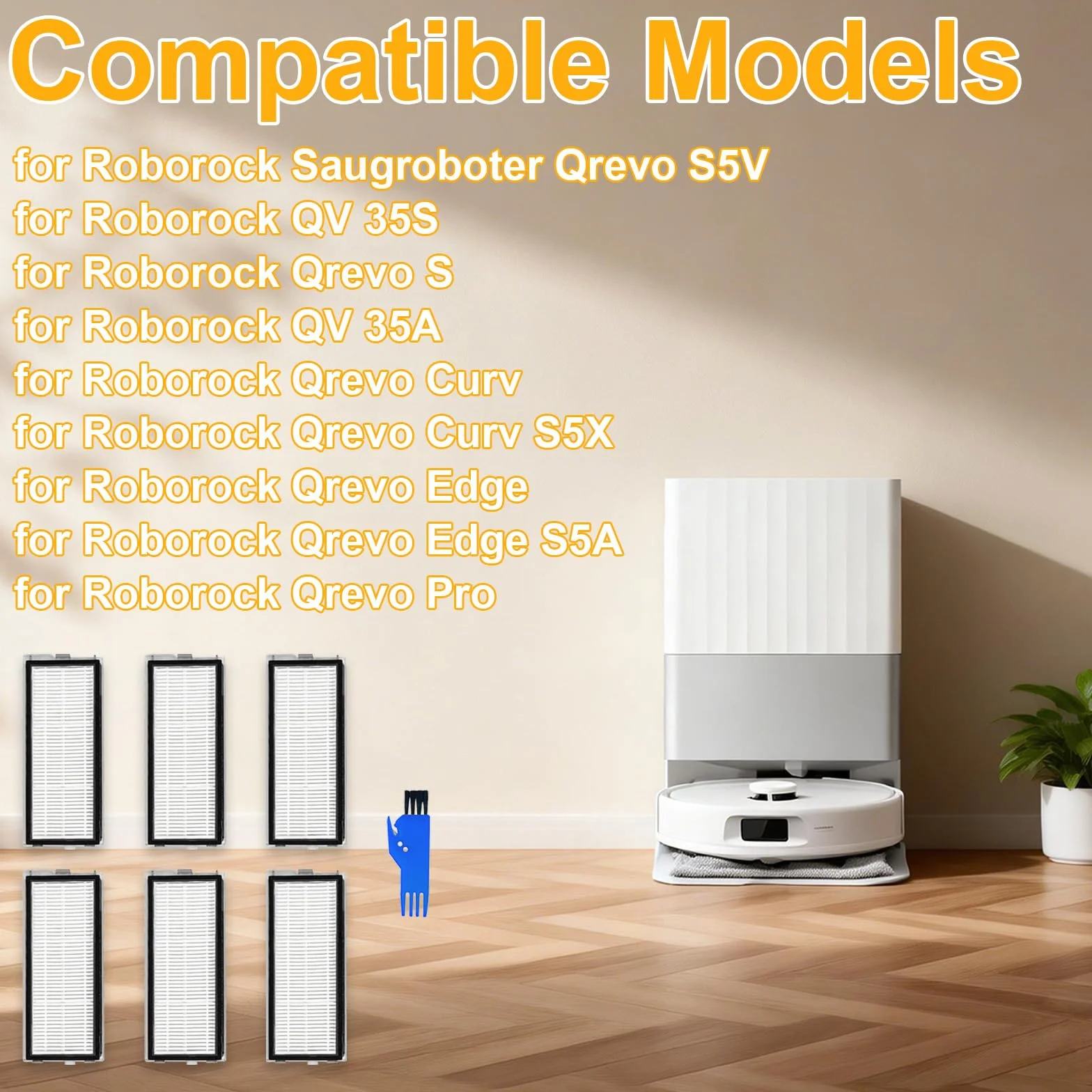 Akcesoria do filtrów do Roborock Qrevo S5V/QV 35S/ Qrevo S/QV 35A/ Qrevo Curv/Qrevo Curv S5X/ Qrevo Edge/Qrevo Edge S5A / Qrevo Pro odkurzacza, filtr QV 35A 6 sztuk