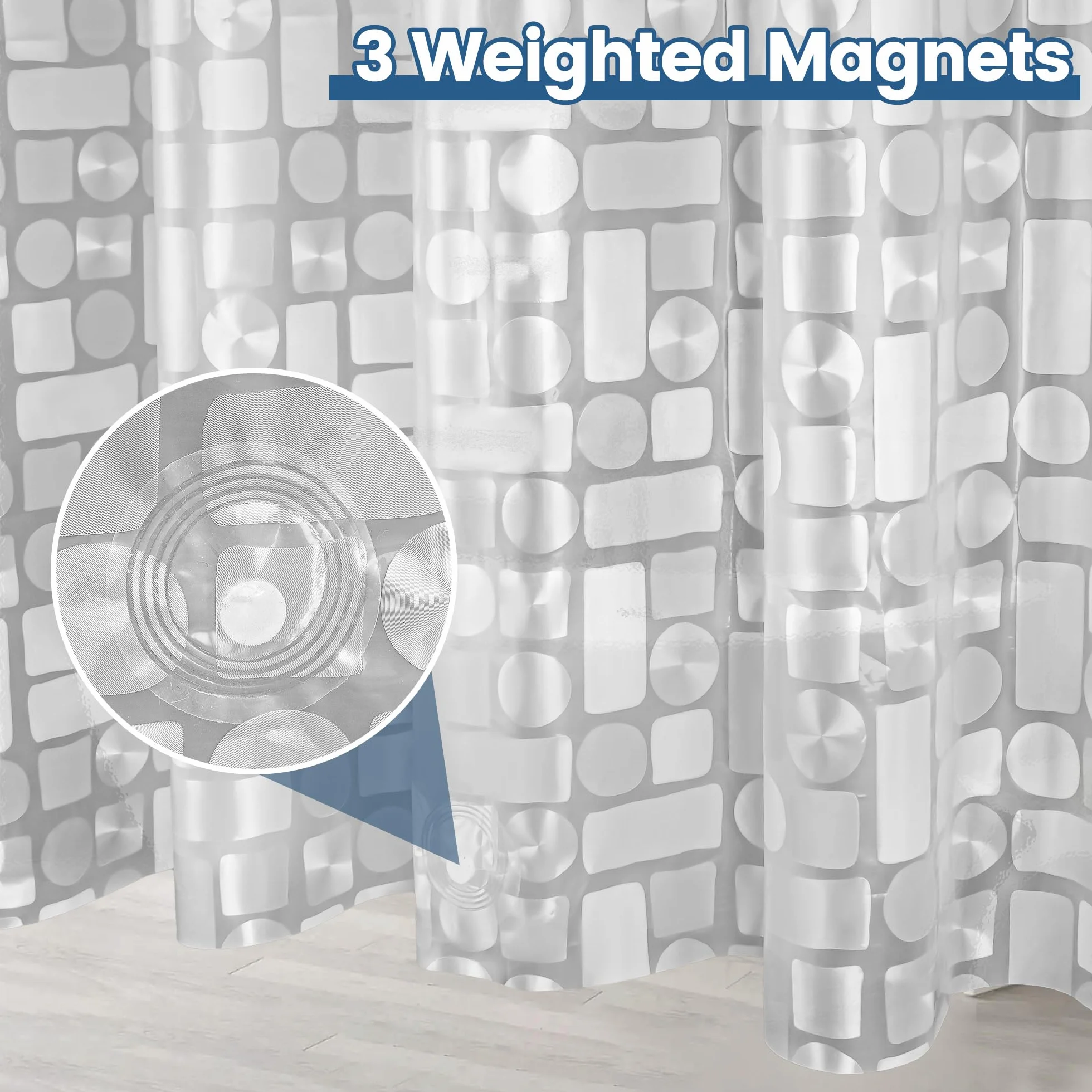 Zasłona prysznicowa przeciw pleśni, z 3 silniejszymi magnesami na dole, przezroczysta, z motywem kamyków 3D, (Mozaika kwadratowa i okrągła, 180X200CM)