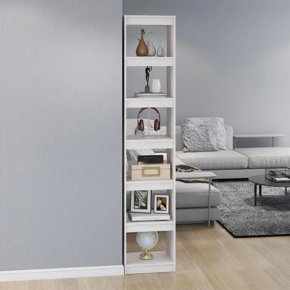 Générique Regał z 6 przegródkami z litego drewna sosnowego biały 40 x 30 x 199 cm, regał do przechowywania i przegroda pokoju na książki, czasopisma i dekoracje