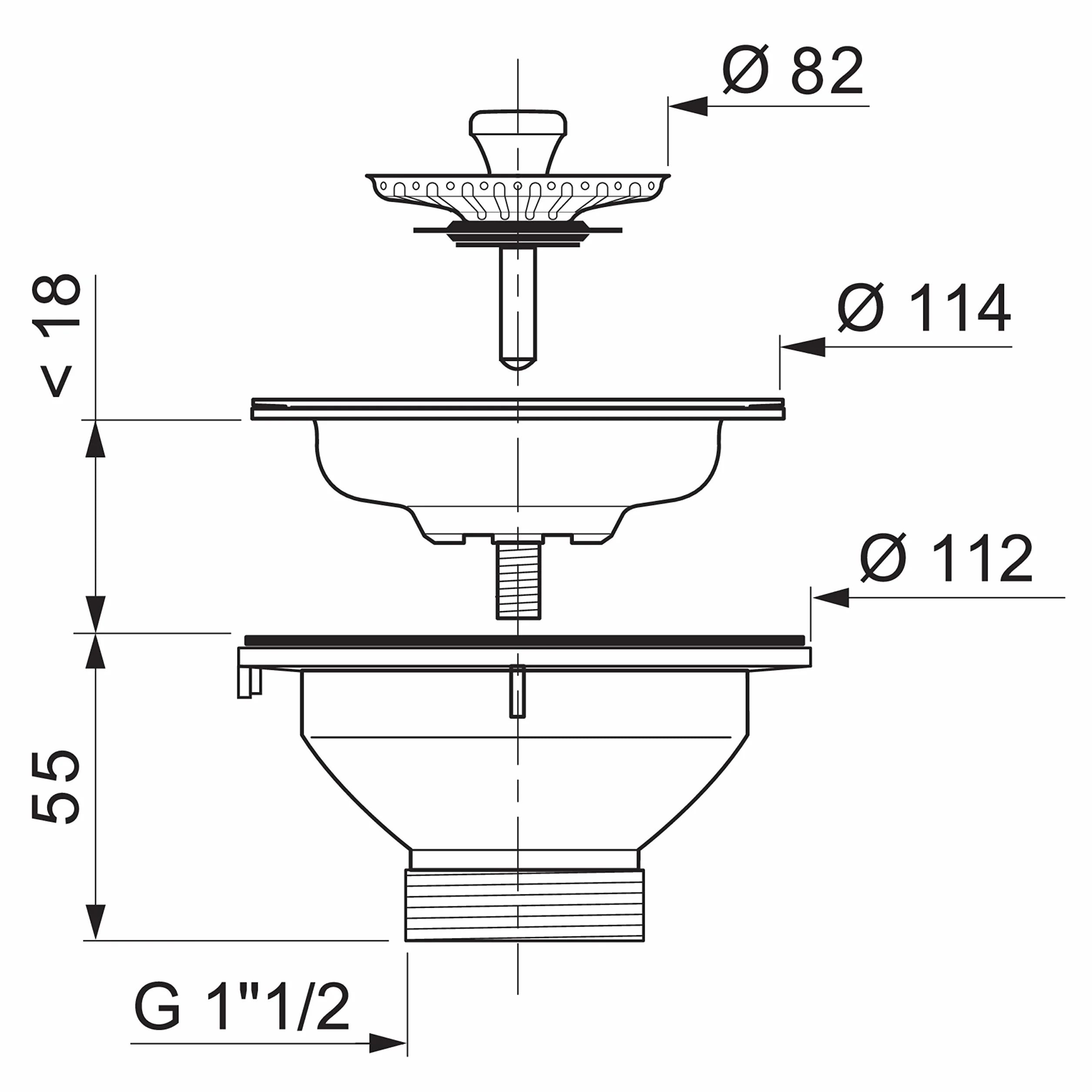 Stalowy kosz sitowy do kuchni 90 mm 6/4" Leach Plug