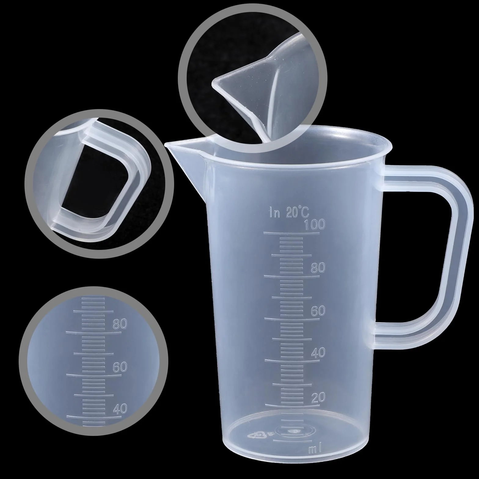2 kubki z miarką 100 ml, małe, z tworzywa sztucznego, przezroczyste, z wagą, mini miarka, pomoc w dozowaniu środków piorących, kuchni, pieczenia, laboratorium, gotowania, 2 sztuki
