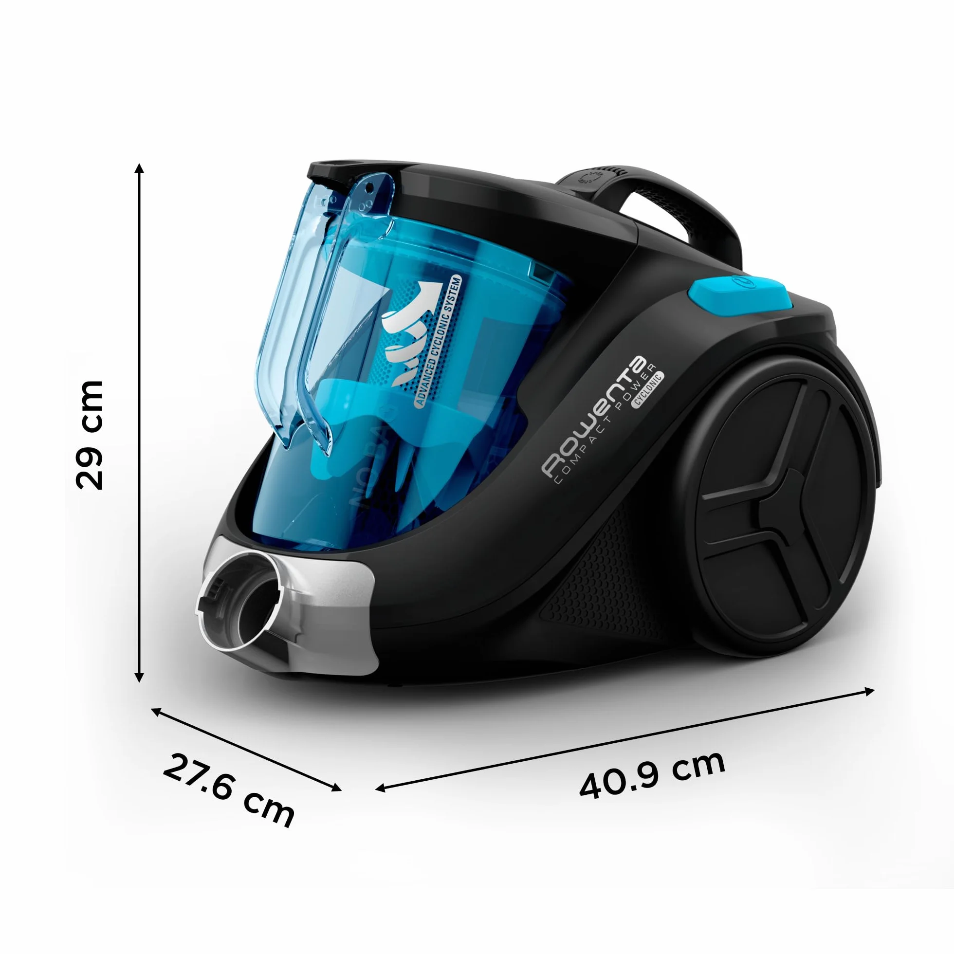 Rowenta RO3731EA Compact Power Cyclonic Odkurzacz Bezworkowy, Tworzywo Sztuczne, 750 W, 1,5 l, Czarny/Niebieski