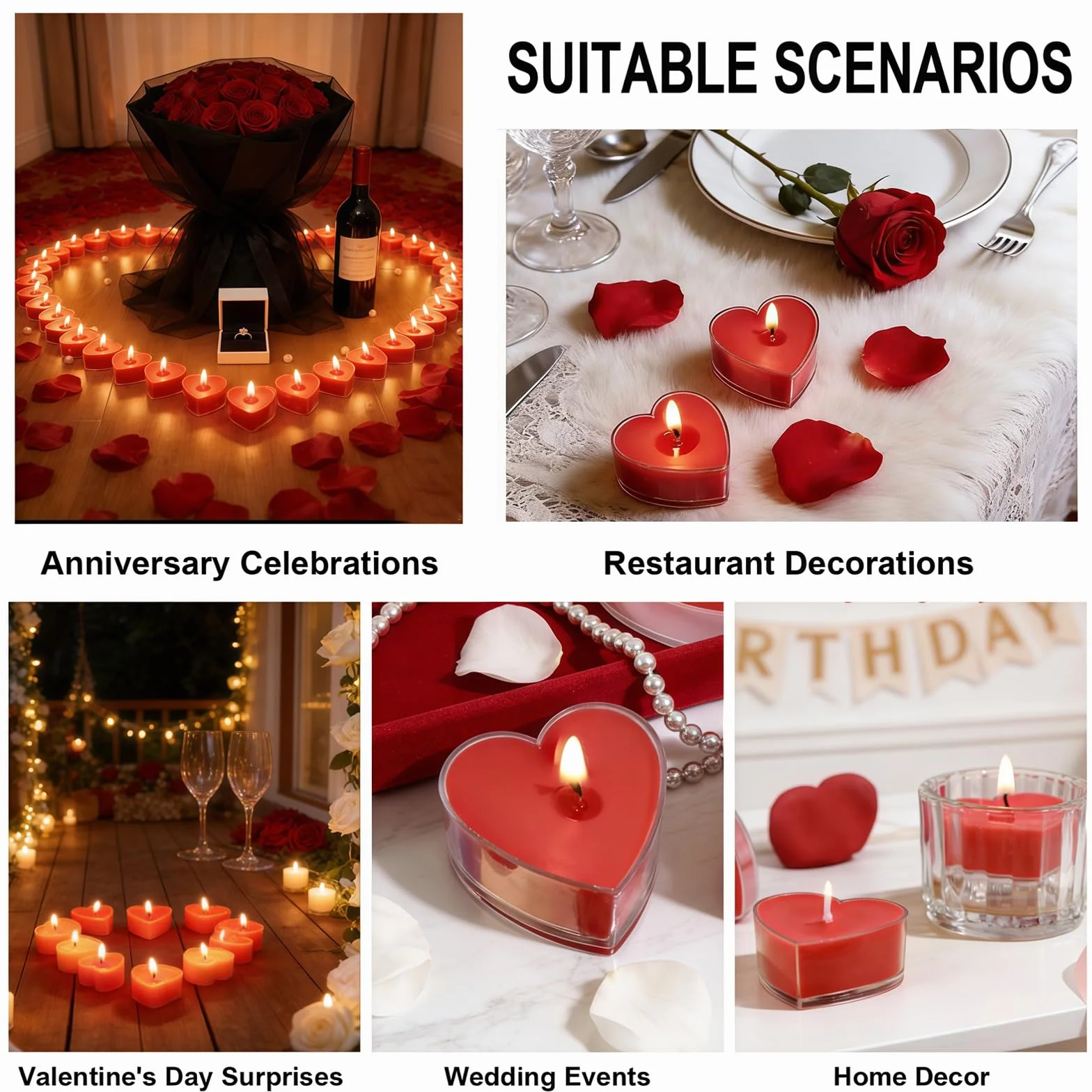 Świeczki Tealight w Kształcie Serca Czerwone 18 Sztuk Romantyczne Wosk Roślinny na Walentynki Ślub Rocznicę Kolację Dekorację Stołu