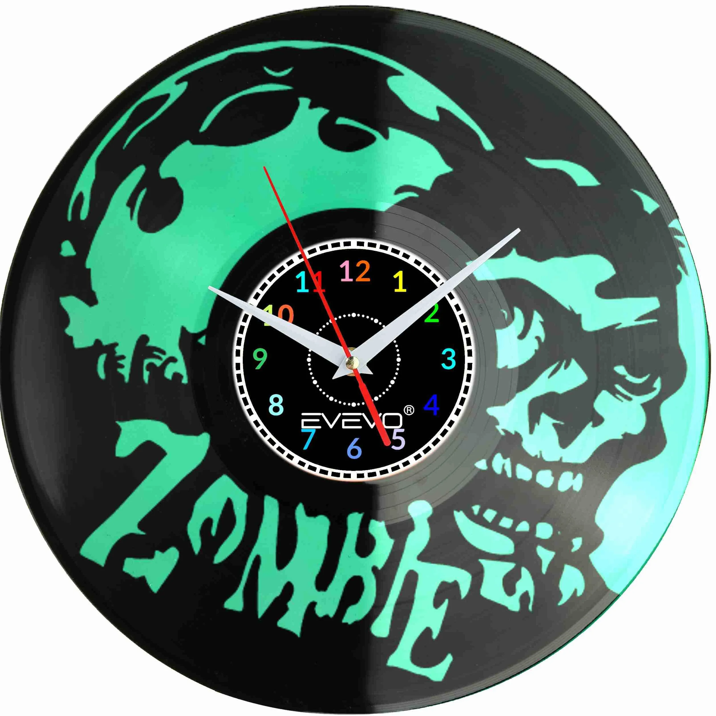 ZOMBIE ZEGAR ŚCIENNY FLUORESCENCYJNE TŁO PŁYTA WINYLOWA PREZENT UPOMINEK URODZINY DLA NIEJ DLA NIEGO F0001