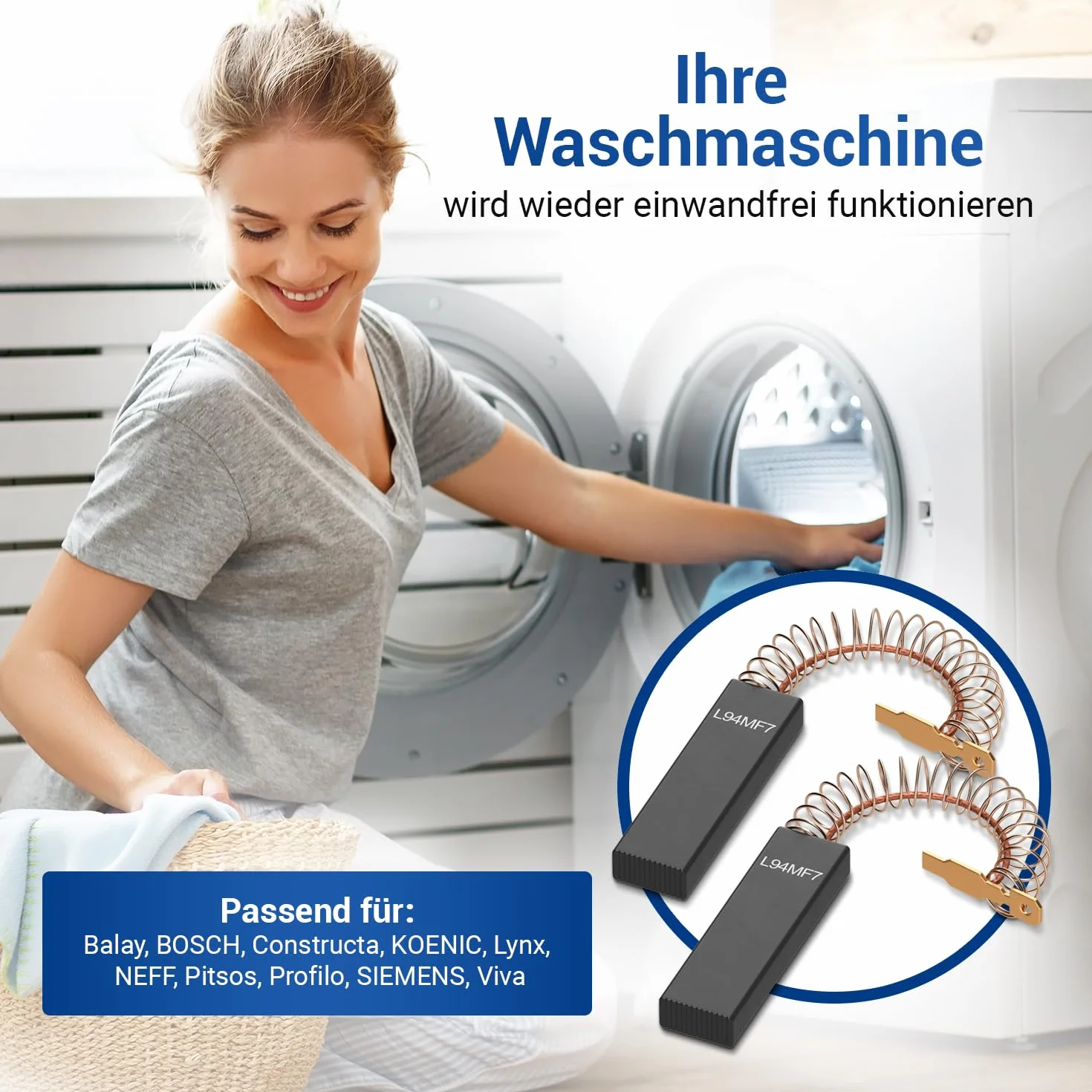 VIOKS 2x Szczotki węglowe do pralki 4,8 mm AMP zamiennik na szczotki do silnika Bosch 616505 00616505 00631706 39L224 Szczotki do silnika elektrycznego pralki Bosch, Siemens