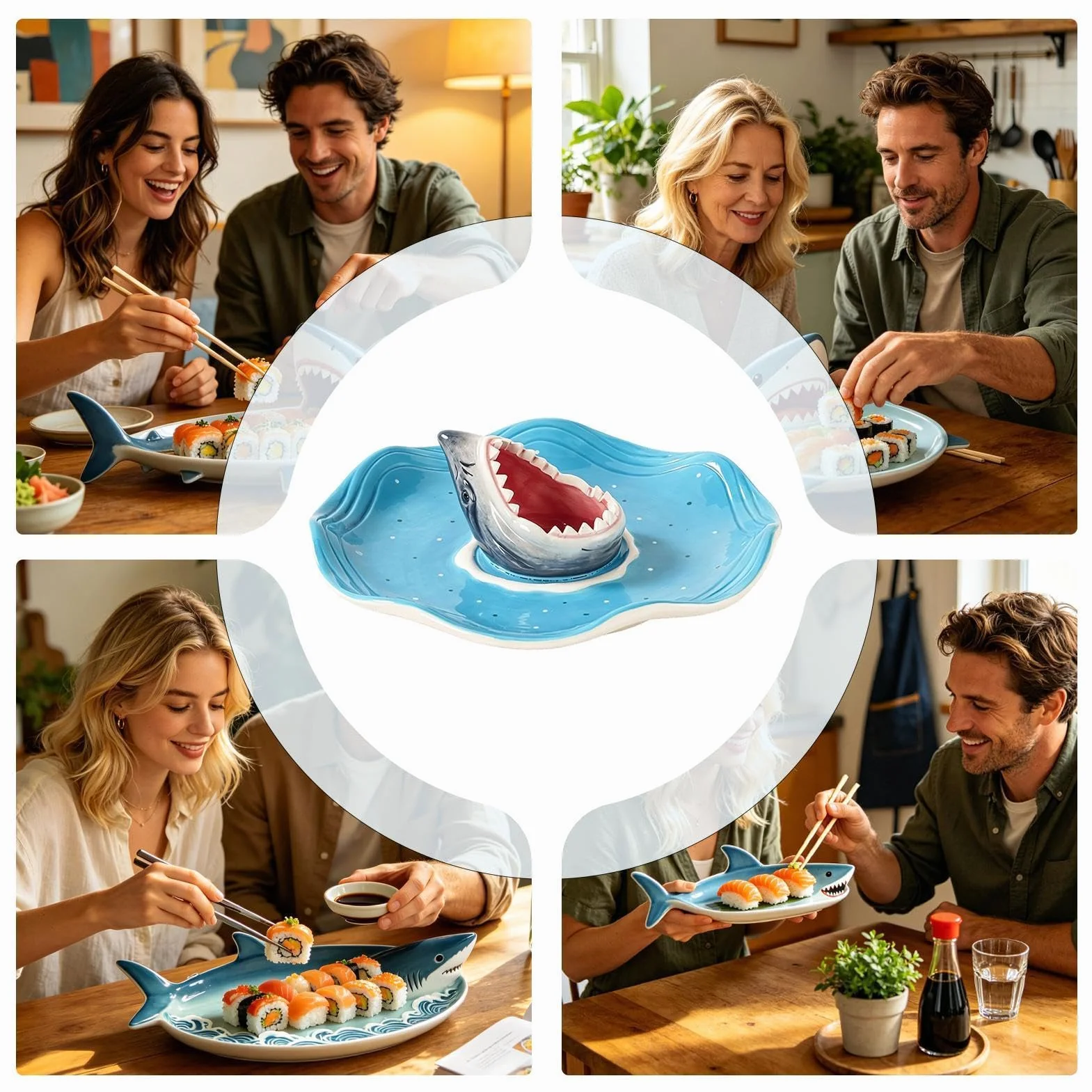 Generico Ceramiczny uchwyt na przyprawy w kształcie ryby rekin | Oceaniczny motyw przypraw Tacos Oceaniczny Ośmiornica Krewetki Sardynka Hamburger Cheeseburger Snack Popcorn Jedzenie