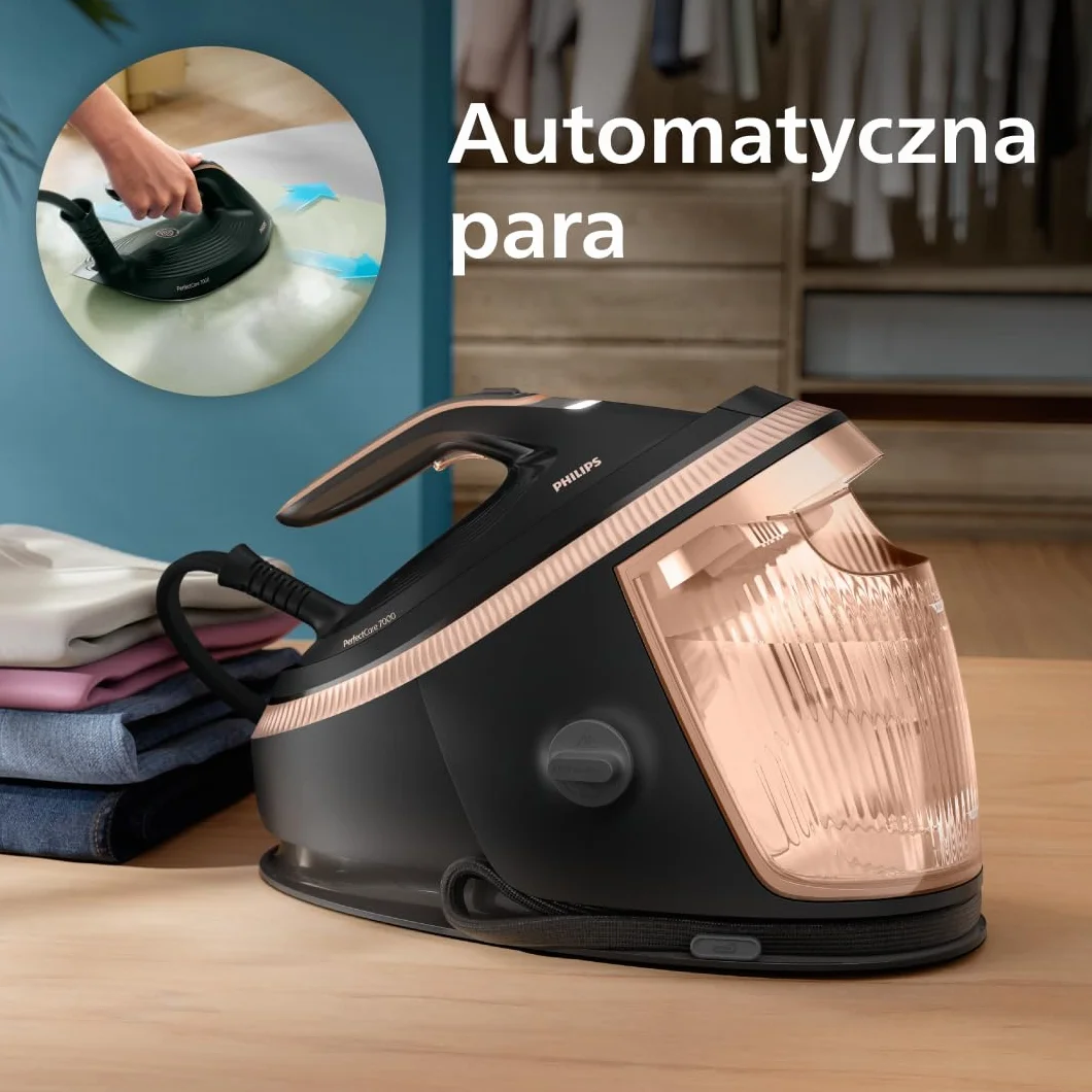 Philips PerfectCare serii 7000 Generator pary, uderzenie pary 650g, 8.5 Bara, stopa SteamGlide Elite, automatyczna inteligentna para (PSG7300/80)