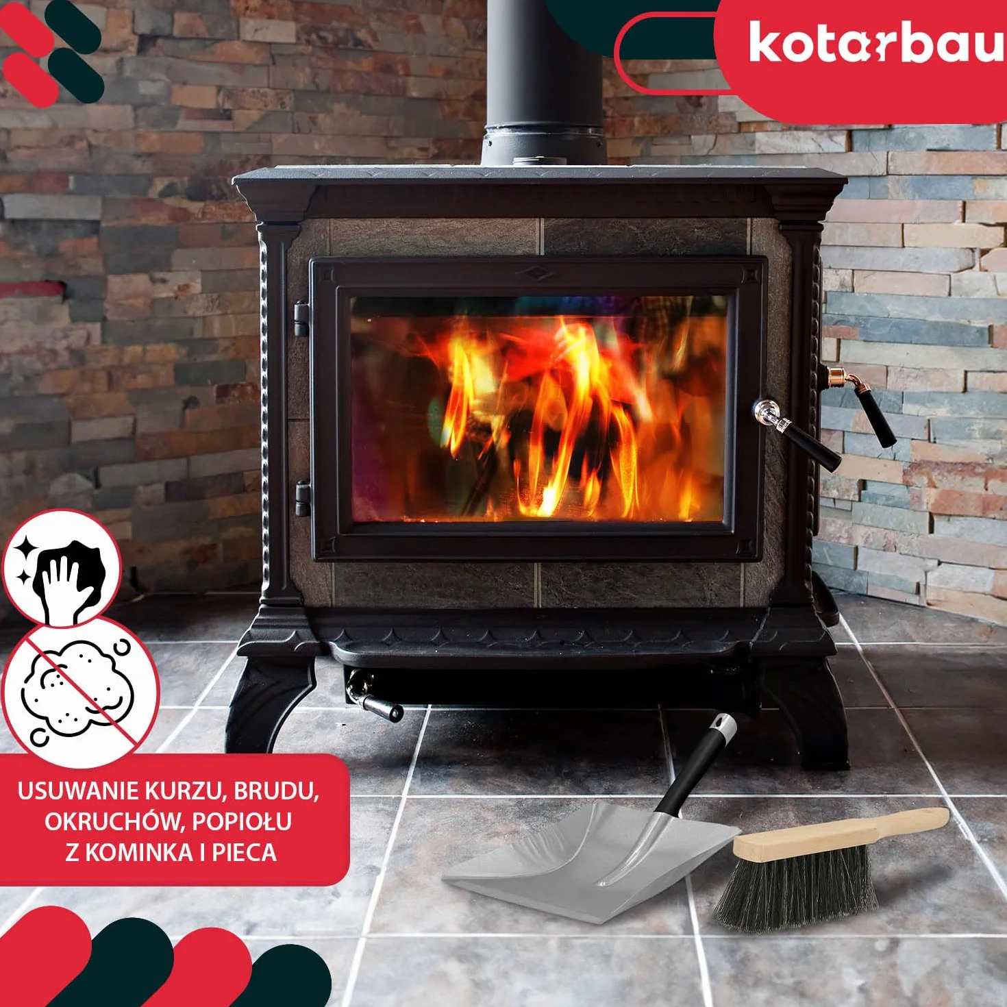 KOTARBAU® Łopatka Śmietniczka - Szufelka Stalowa - Szczotka Zmiotka - Miotła Drewniana
