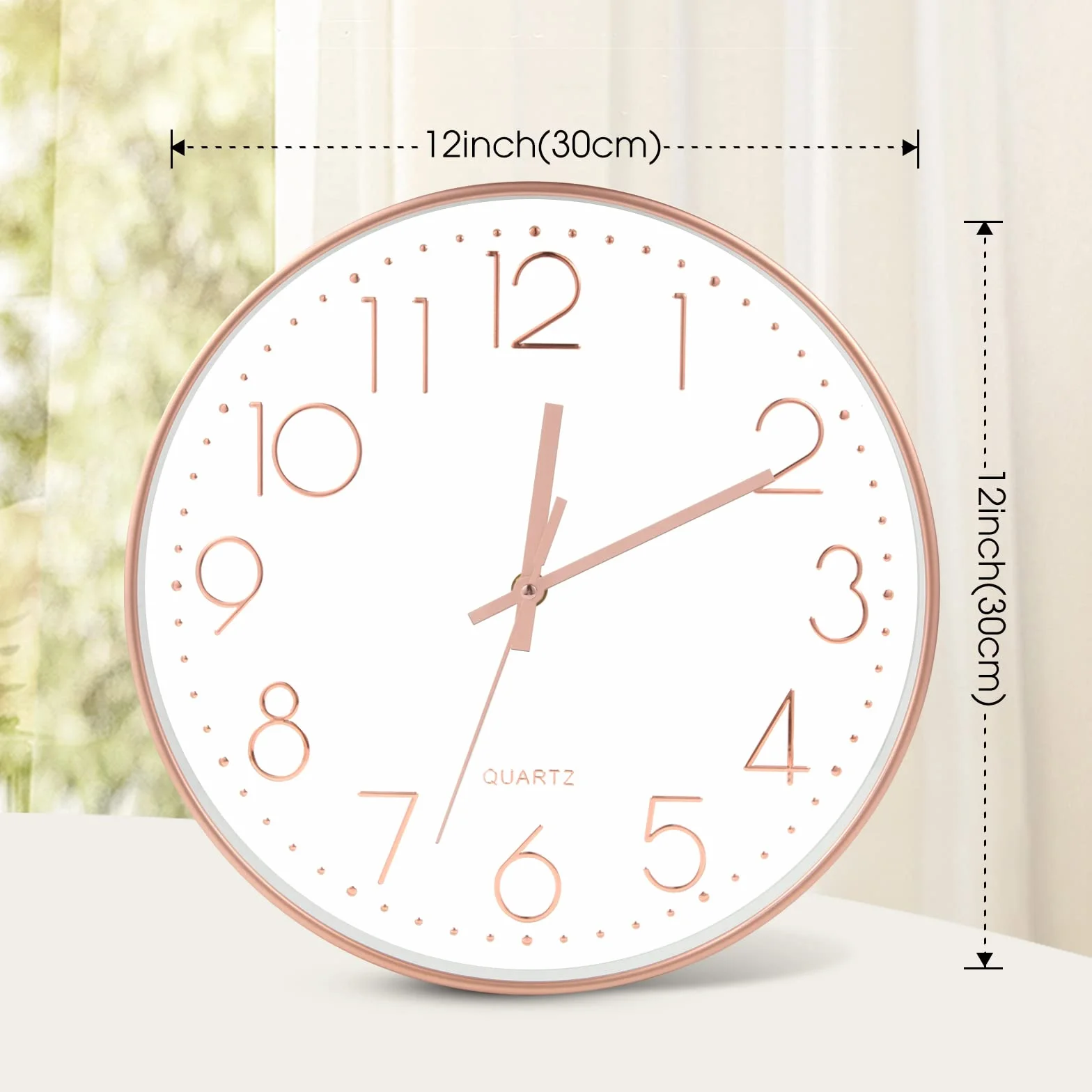 LEEPAT Zegar ścienny 30 cm, bez tykania, nowoczesny, kwarcowy, bezgłośny, zegar ścienny z cyframi arabskimi, zegar dla dzieci, do dekoracji salonu, kuchni, biura, restauracji (różowe złoto)