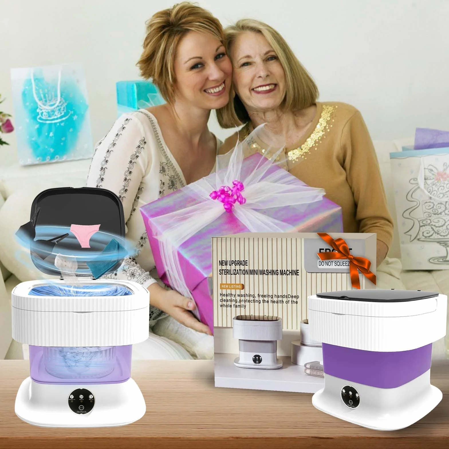 Składana mini pralka, 2 w 1, 12 l, składana, głębokie czyszczenie bielizny, innych małych ubrań, 60 W, przenośna pralka z koszem odpływowym do mieszkania, hotelu