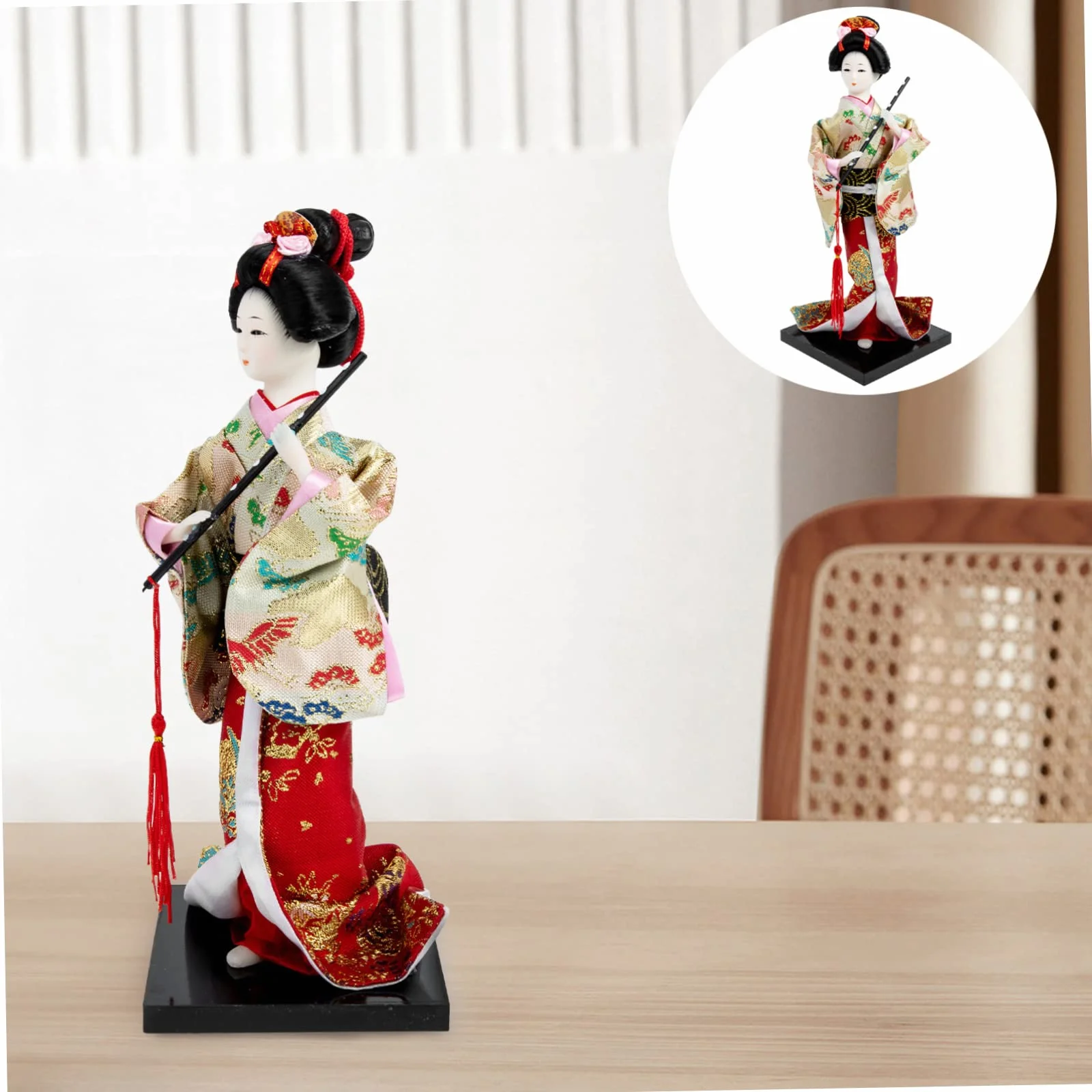 Amosfun Biuro do modeli, styl samurajski, figurka, lalka, biurko, mały przedmiot kolekcjonerski, gejsza, japońska orientalna ozdoba Kokeshi, restauracja, biurko, nowy stół, kimono rok