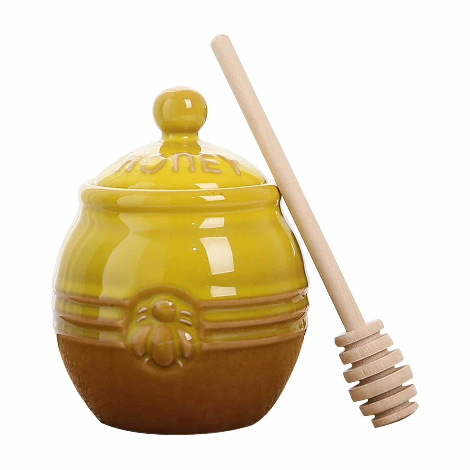 Porcelanowy garnek na miód, ceramiczny słoik na miód z drewnianym pojemnikiem