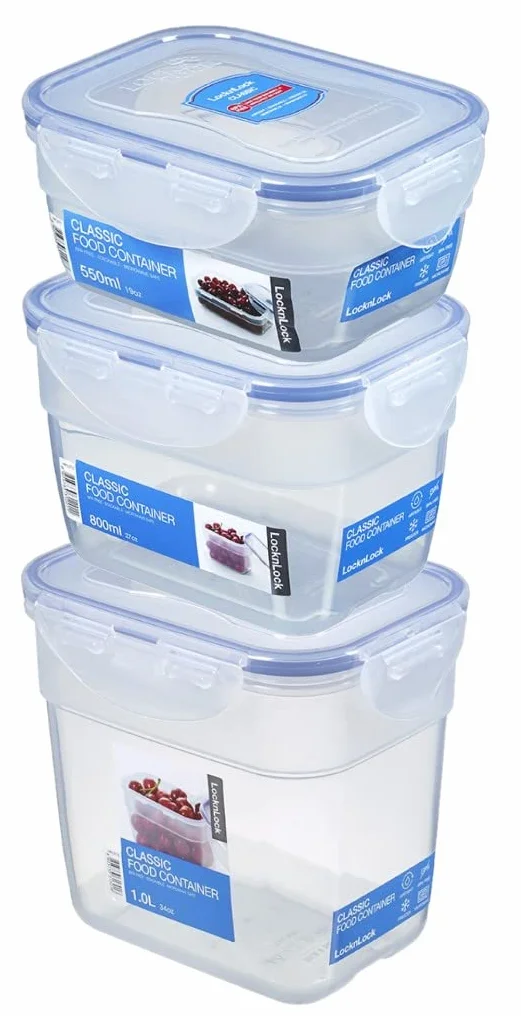 Lock&Lock zestaw pojemników na żywność, 18-częściowy zestaw pokrywek (6 x 550 ml, 6 x 800 ml, 6 x pudełko 1 l), możliwość układania w stos, pusta w sobie i wielofunkcyjna szpachla do drewna oliwkowego