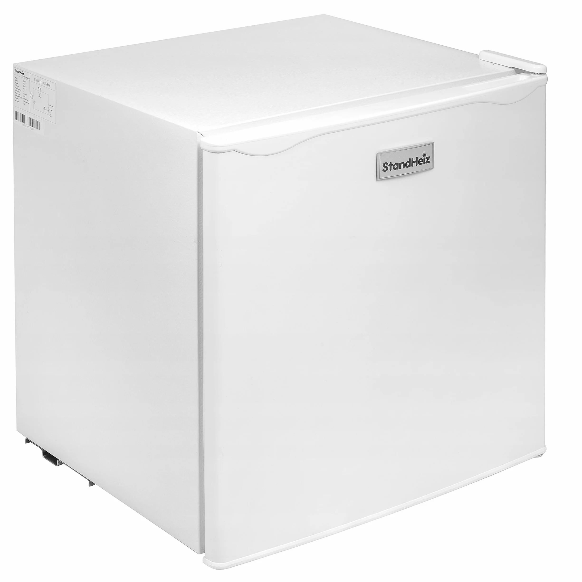 Lodówka Kompresorowa z Zamrażalnikiem 46L, Mini Lodówka Mała i Cicha 45dB, 230V, Przekładane Drzwi, Lodówka Hotelowa do Biura, Pokoju, na Camping i do Akademika, Biała, Kompaktowa