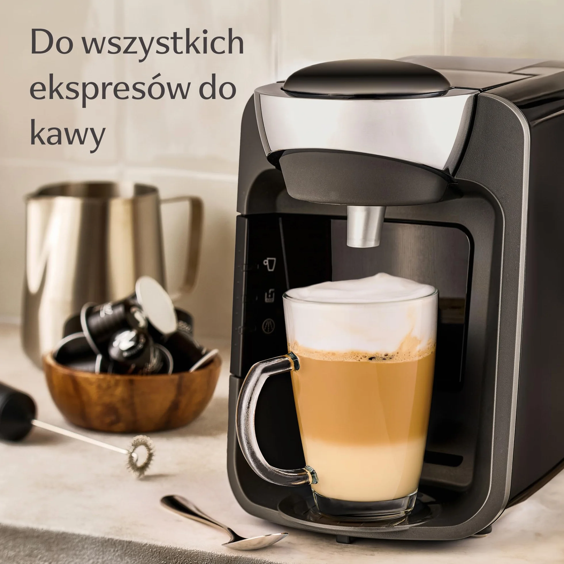 Cosumy 6 Szklanek Latte Macchiato z Uchwytem i Łyżeczką - 300ml - Długo Utrzymuje Ciepło - Idealny Rozmiar Automatycznych Ekspresów Kawy - Można Myć w Zmywarce