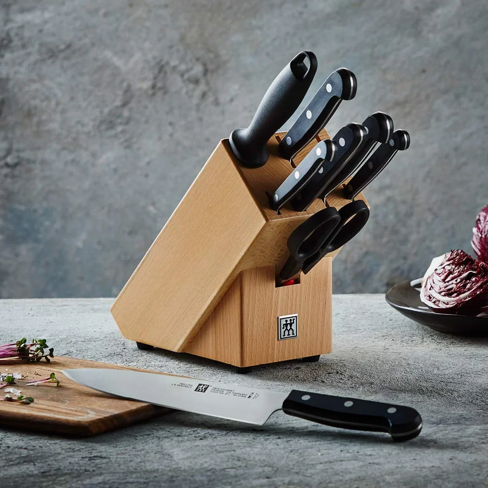 ZWILLING Messerblock, 9-tlg., Holzblock, Messer und Schere aus rostfreiem Spezialstahl/Kunststoff-Griff, Twin Gourmet
