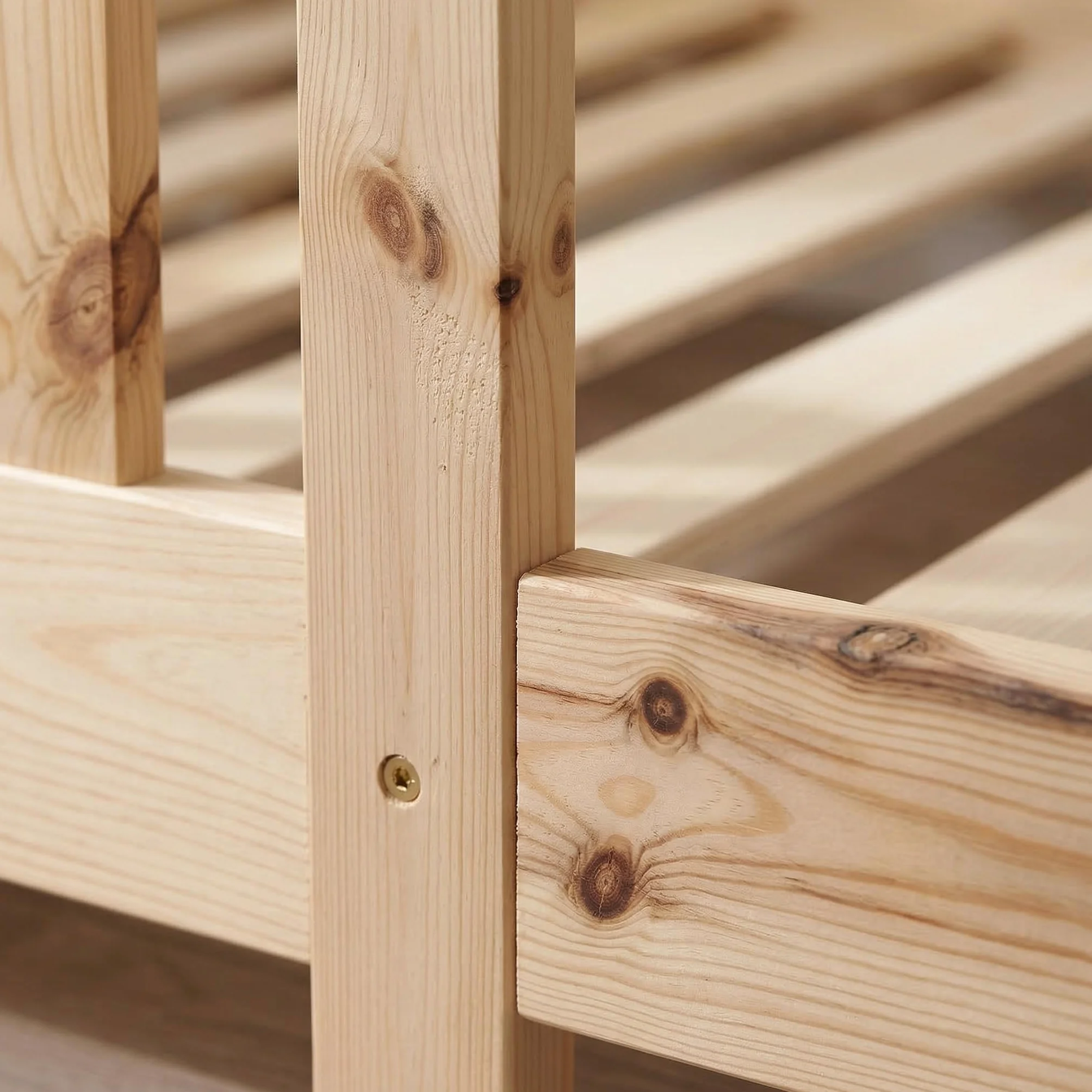 ecomi® Łóżko dziecięce 90 x 200 cm, z zabezpieczeniem przed wypadnięciem, łóżko podłogowe, łóżko dziecięce ze stelażem, dla dziewczynek i chłopców, lite drewno sosnowe, kolor naturalny