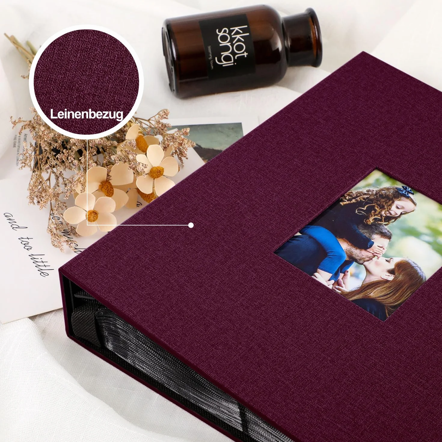 Lanpn Album fotograficzny na 1000 zdjęć w formacie 10x15, bardzo duży, XXL, lniany album do wkładania zdjęć w układzie pionowym, Purpurowy