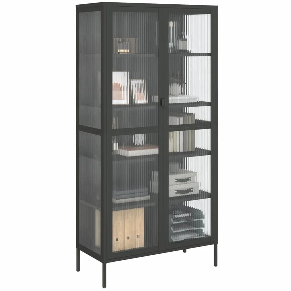 Hothingwell Bufet Top Czarny 85x40x180 cm Szkło karbowane Stal