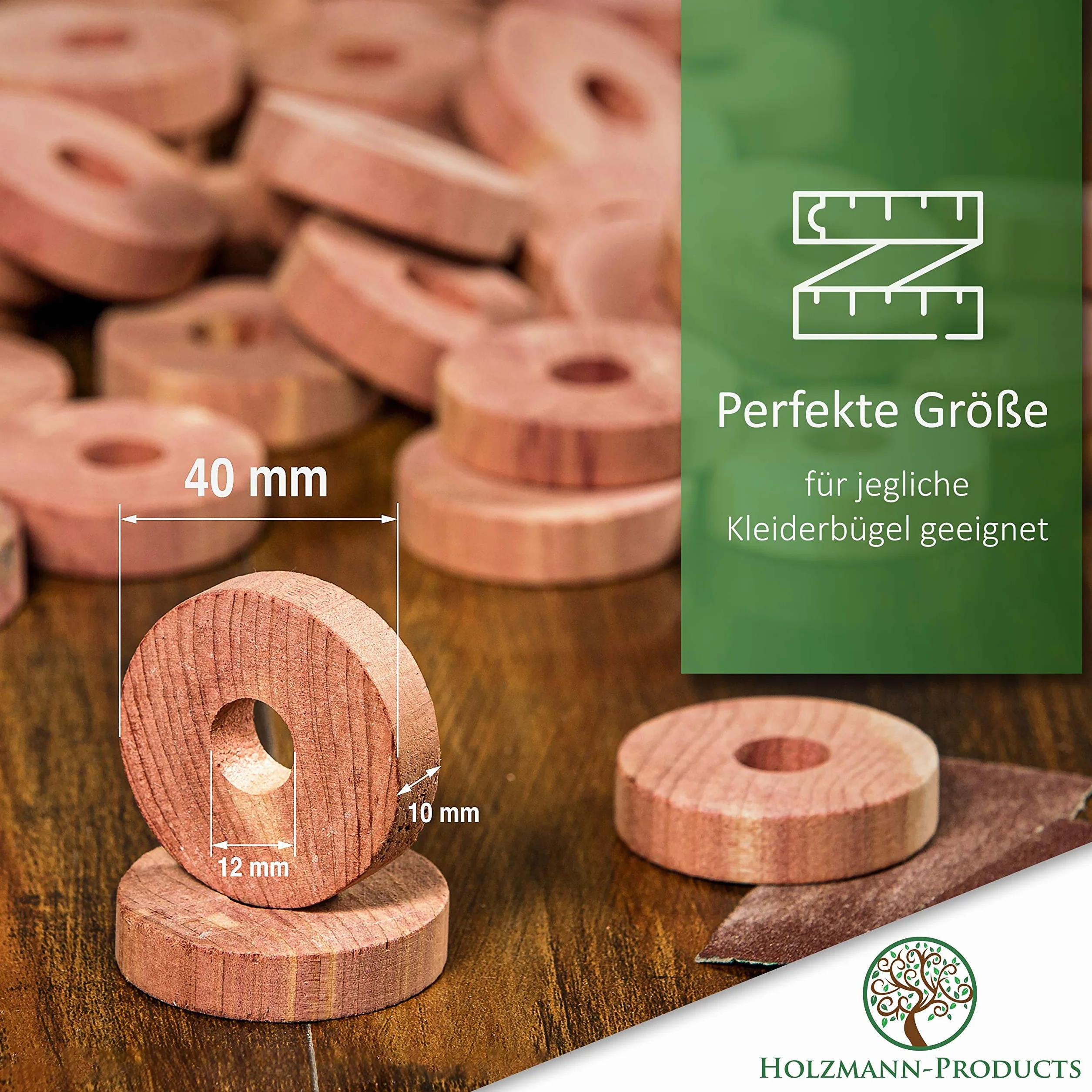 HOLZMANN zestaw 58 sztuk, ochrona przed molami z drewna cedrowego i lawendy, z papierem ściernym, drewno cedrowe, ochrona przed molami, naturalna ochrona przed molami, do szafy na ubrania, pierścienie