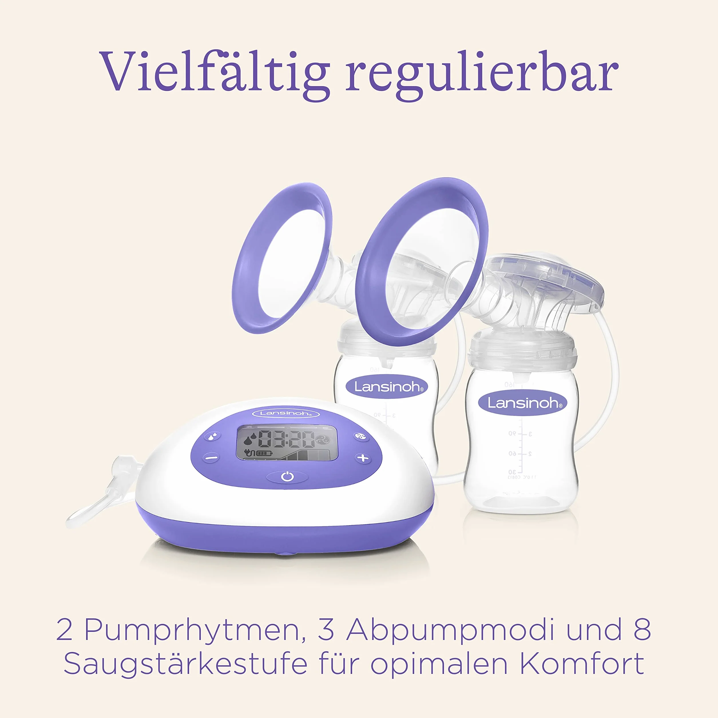 Lansinoh 2-w-1 Podwójnie Elektryczny Piersi Pompa, Fioletowy