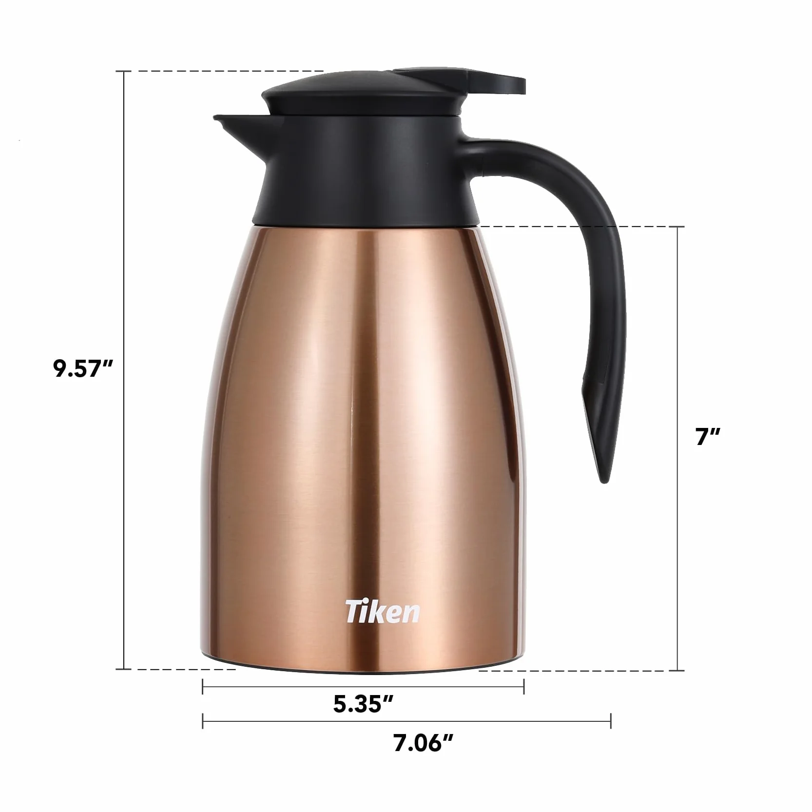 Tiken 1.5L Termiczny Dzbank do Kawy, Stal Nierdzewna Izolowana Termicznie Karafka Termos do Kawy i Herbaty na Gorące i Zimne Napoje