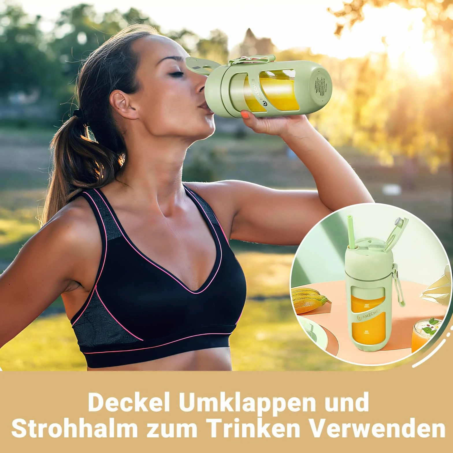 AMZCHEF Przenośny mikser próżniowy do koktajli mlecznych, soków, smoothie – 380 ml próżniowy przeciwutleniacz, butelka na sok – butelka do wielokrotnego ładowania do mini miksera