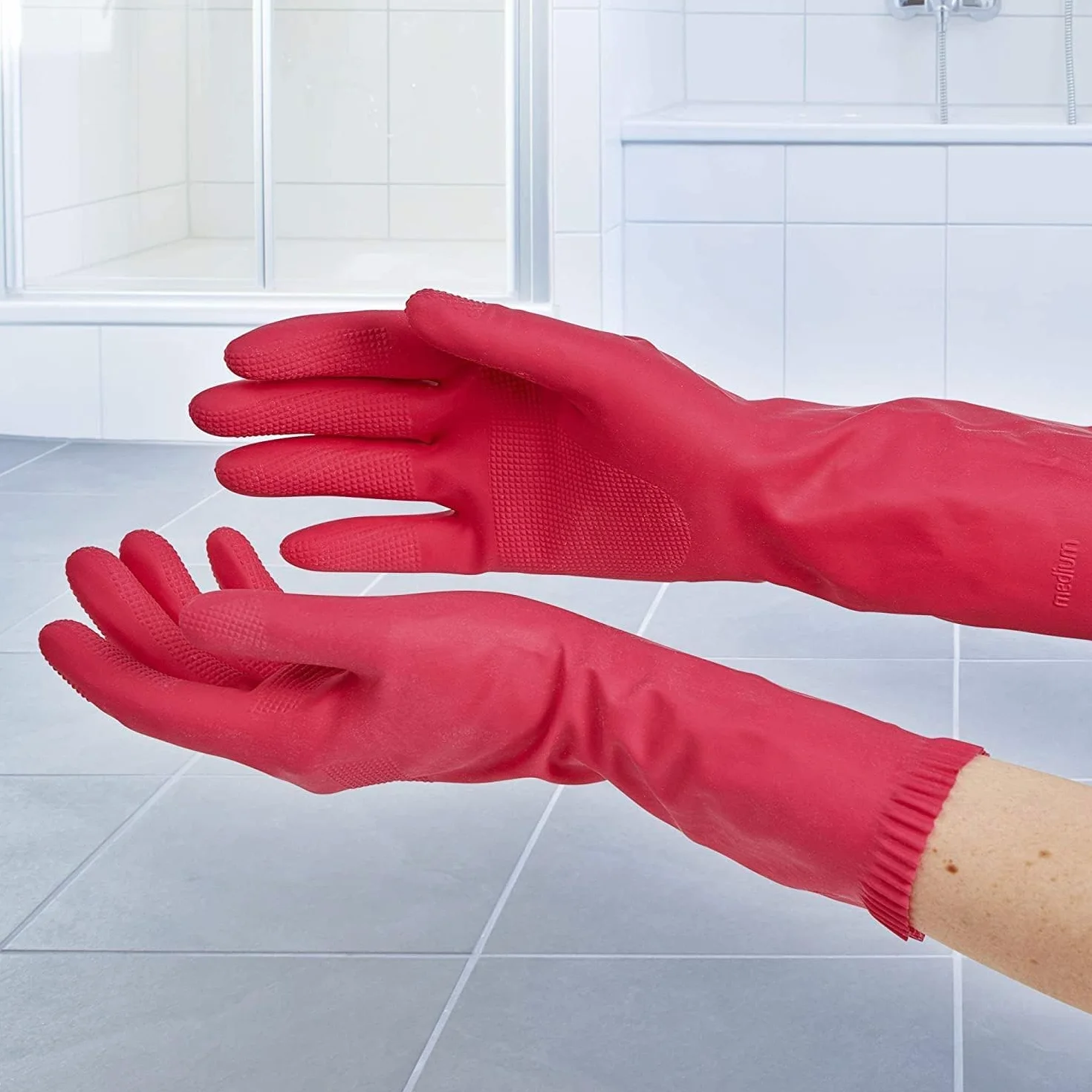 Spontex Everyday rękawice domowe, wygodne i bezpieczne trzymanie, z flokowaniem bawełnianym, różowe, rozmiar S, 10 x 1 para